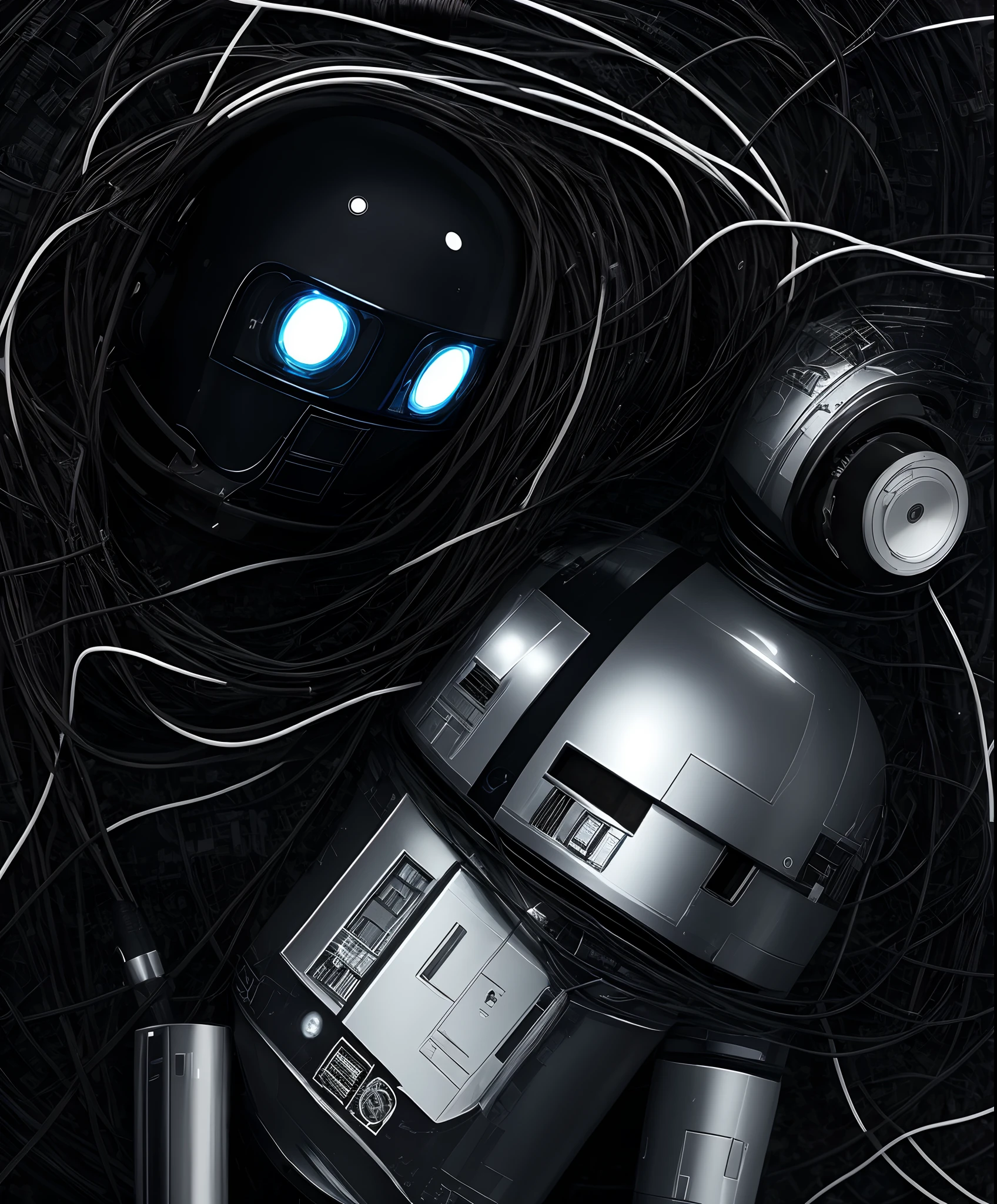 droid、White and metallic、White hair、Detailed wiring