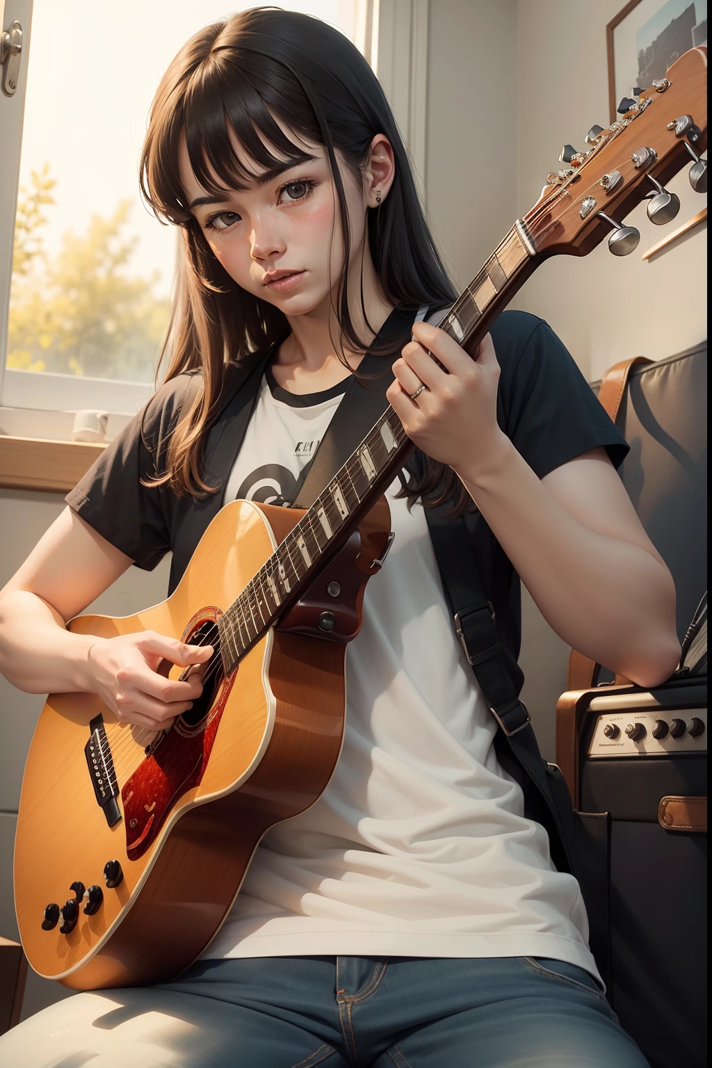 Use images and illustrations of how to hold a guitar properly to play