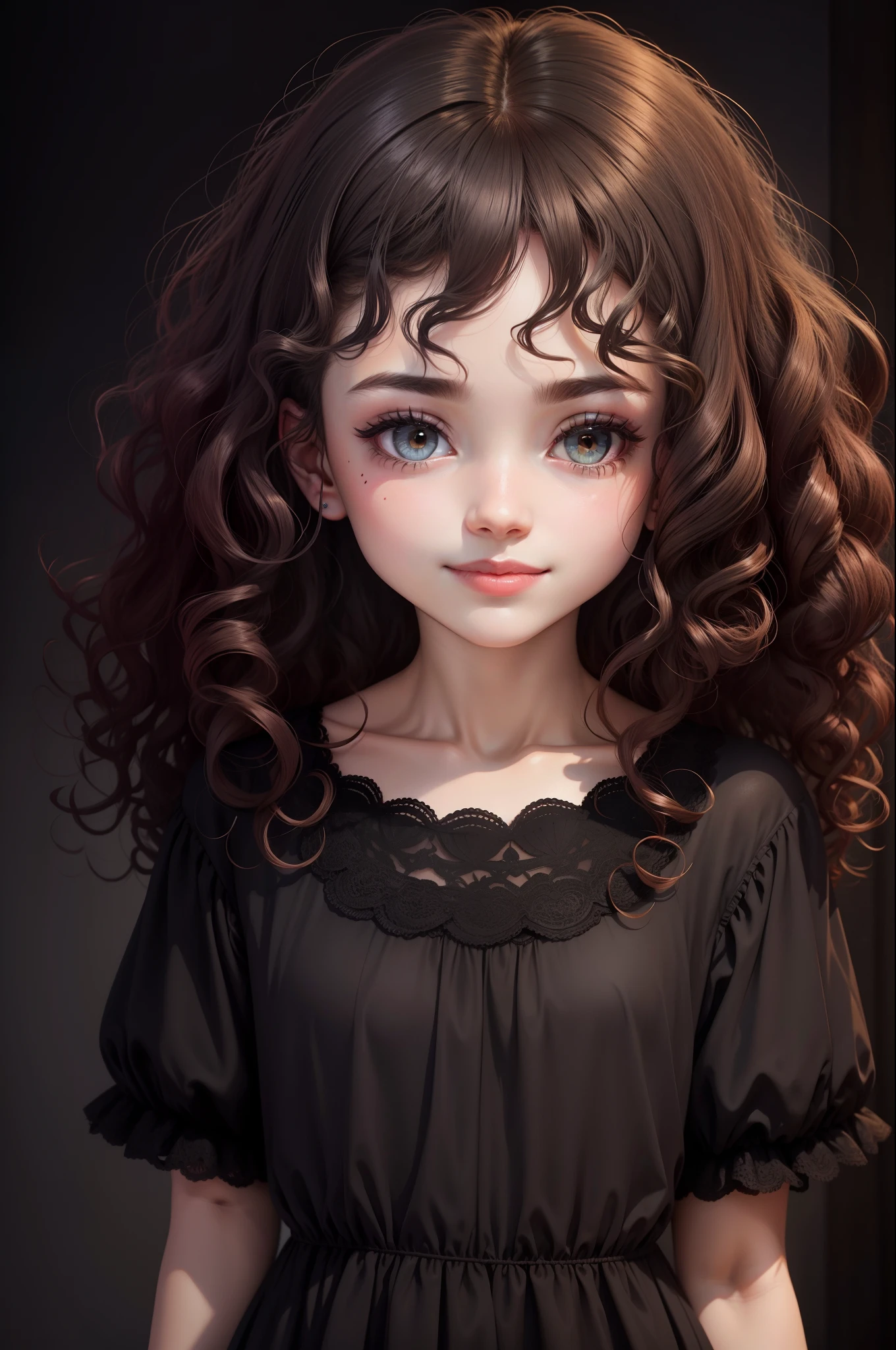 1girll,fake smile,Curly hair,In the dark,deepshadow