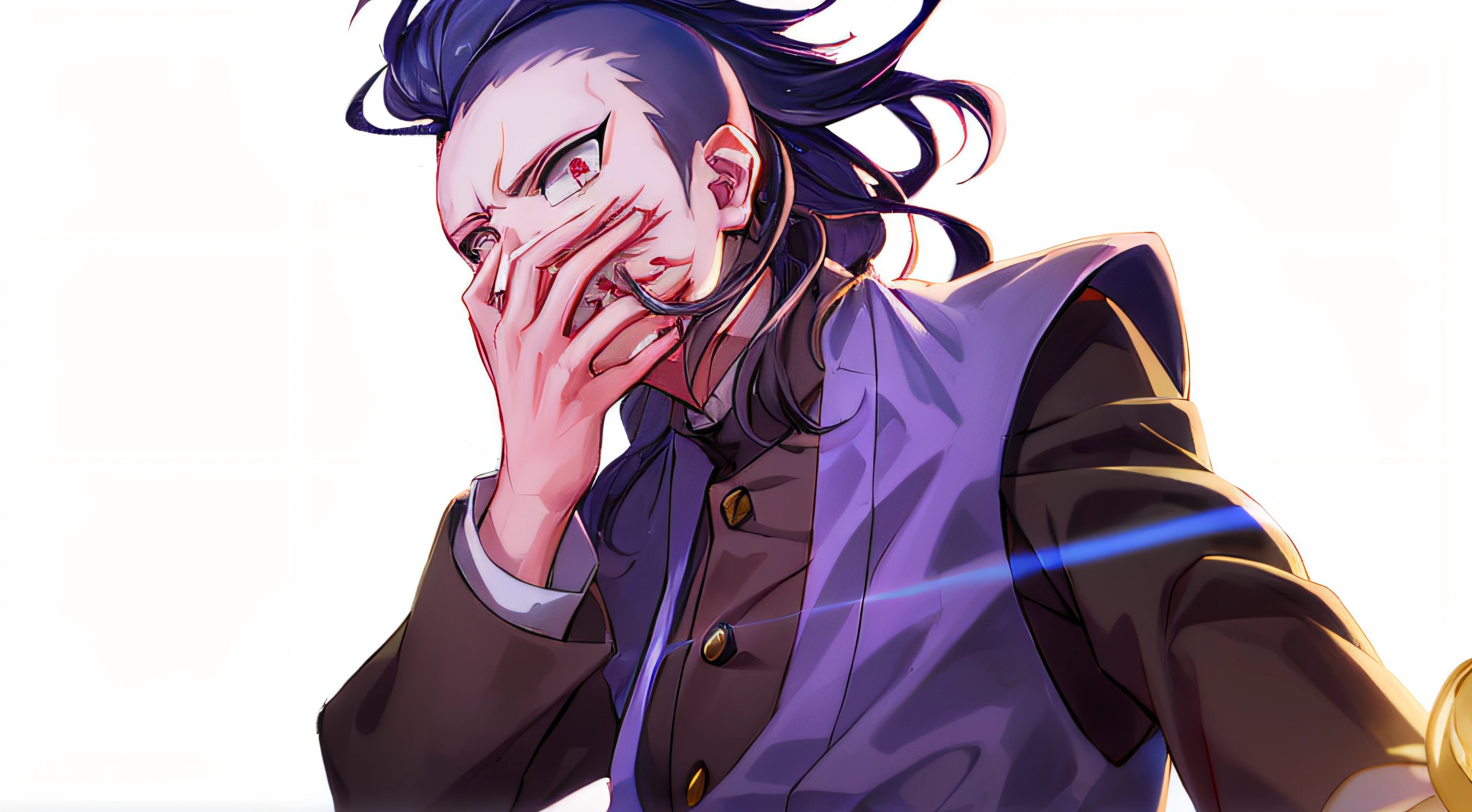 personagem de anime com um rosto assustador e um rosto assustador, estilo de arte demon slayer, Arte digital de Danganronpa, cara bonito na arte demon slayer, arte oficial altamente detalhada, Demon Slayer rui fanart, arte oficial, arte de anime digital detalhada, arte chave detalhada do anime, Dicas de Yayoi Kasuma, Arte Oficial, Chiaki Nanami, Danganronpa