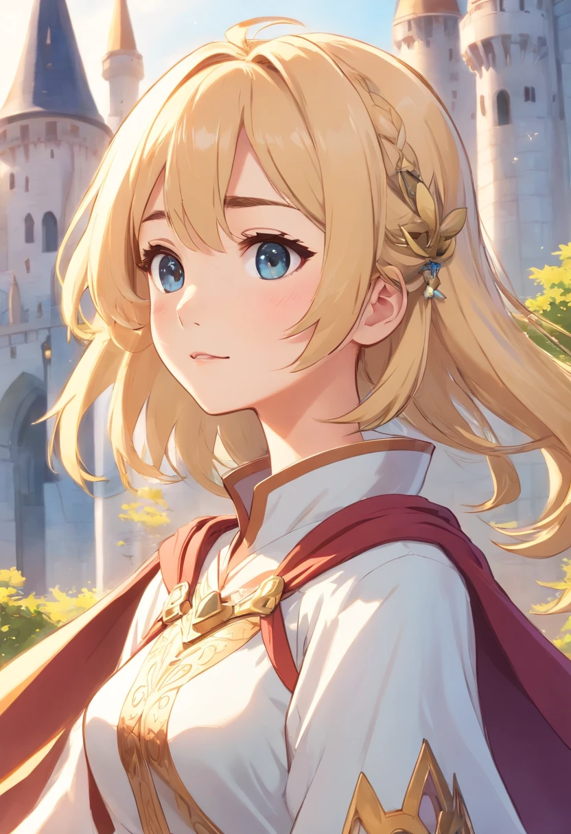 Several illustrations of the same character on white background . Princess in medieval style. Caricature style drawing. Realistic brushstrokes.  blond hairbl