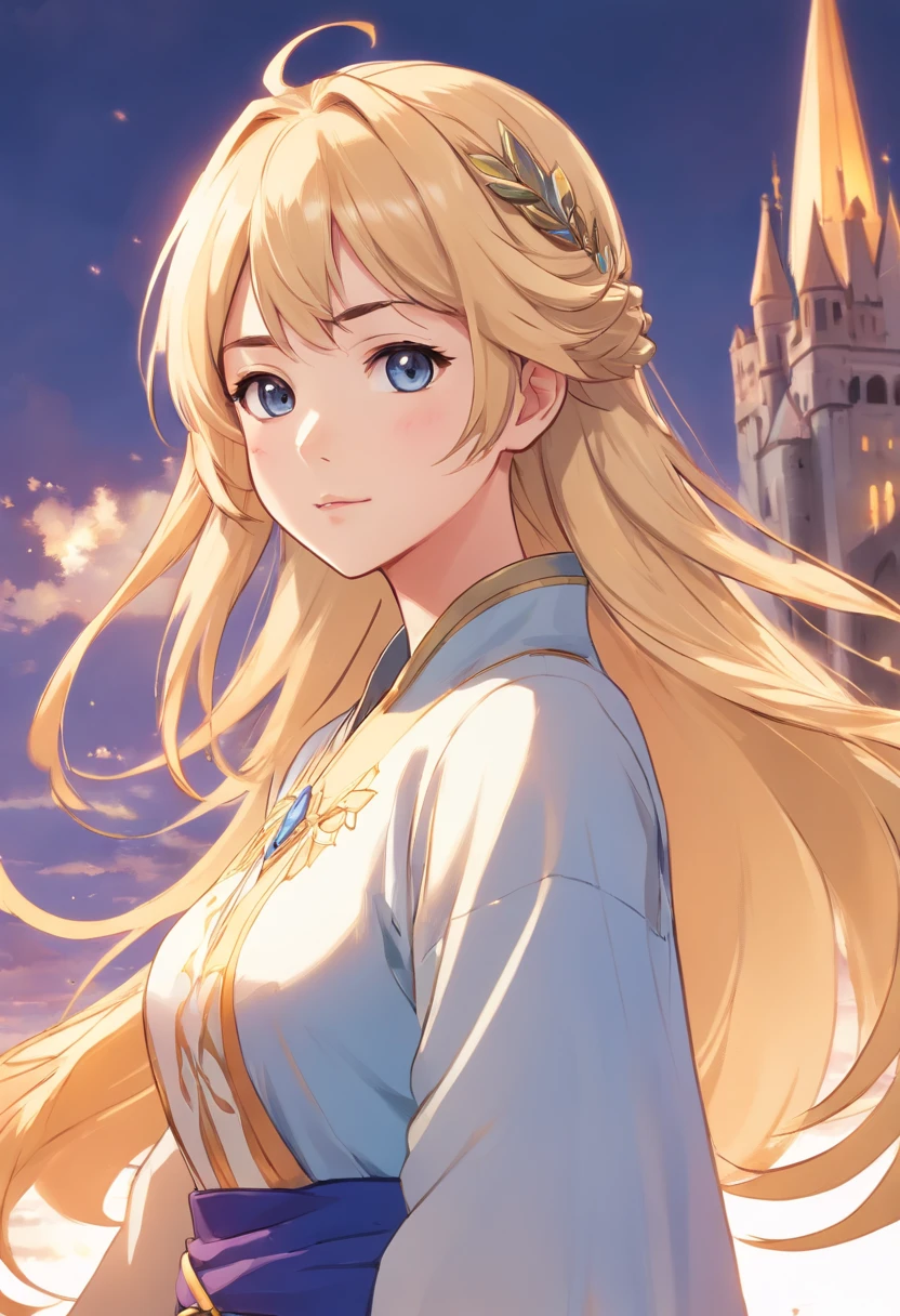 Several illustrations of the same character on white background . Princess in medieval style. Caricature style drawing. Realistic brushstrokes. blond hairbl