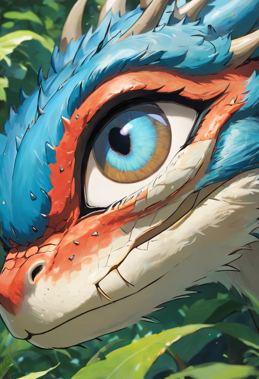 Dragon single eye, blue pupil, thorns around the eyes, local close-up, high definition, huge phobia, pov view, Lord of the Rings style, movie-like quality, amazing, realistic light and shadow, vivid, full Vibrant, 8k, Unreal Engine, highly detailed, concept art, --ar 9:16 --q 2 --v 5 --s 750 --q 5 --ar 2:3 -- -v 5