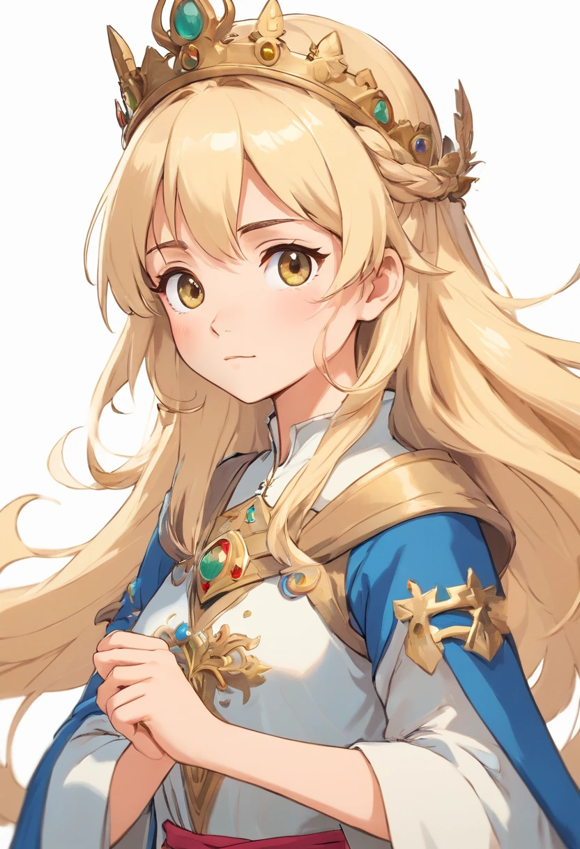 Several illustrations of the same character on white background . Princess in medieval style. Caricature style drawing. Realistic brushstrokes. blond hairbl