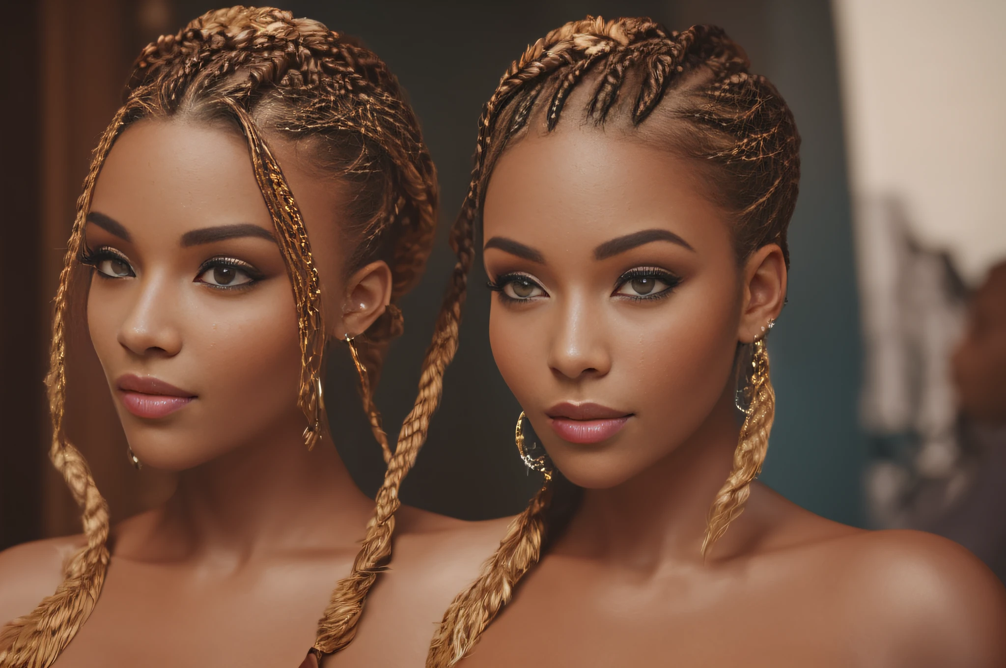 one beautiful Caucasian woman with deep dimples, braids, riad in the background, photo, masterpiece, ultra realistic, 8k, elaborate, high quality --auto