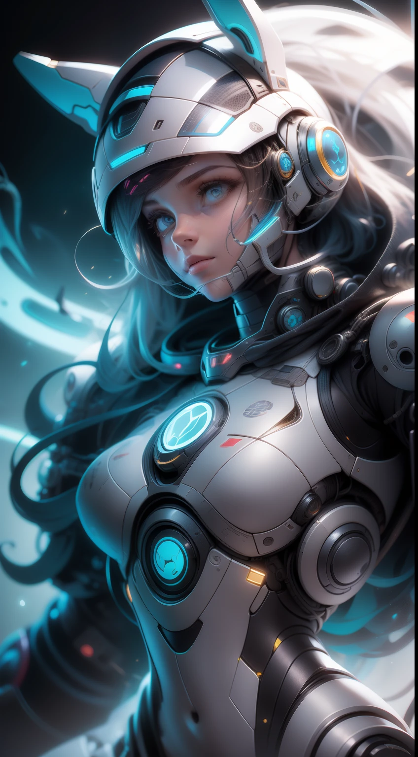 Technical magic robot, retrato lateral, Realistic, tiro de semi-corpo, foco nítido, elegante