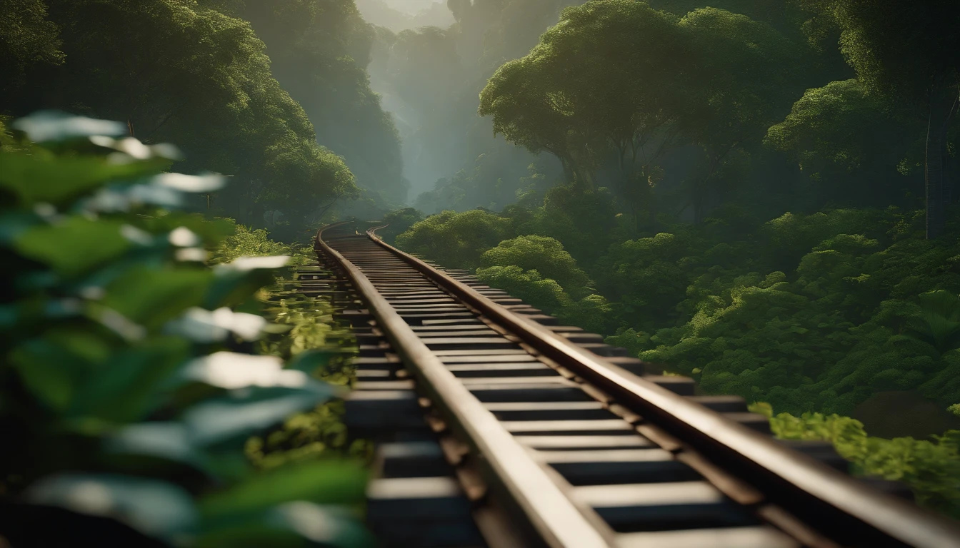 You can use the following prompt for Stable Diffusion to generate a beautiful piece of artwork centered around a minecart on a long track or rails moving across a beautiful jungle:

"(best quality,4k,8k,highres,masterpiece:1.2),ultra-detailed,(realistic,photorealistic,photo-realistic:1.37),oil painting,minecart moving on a long track,rails,jungle with lush greenery,serene atmosphere,tropical plants and trees,vibrant colors,sunlight filtering through the tree canopy,depth and perspective,immersive scenery,majestic landscape,horizon in the distance,peaceful and surreal ambiance,perfect balance of light and shadow,detailed textures,realistic depiction of foliage,attention to minute details,crystal clear reflection of the minecart in water,natural beauty captured in every brushstroke."
