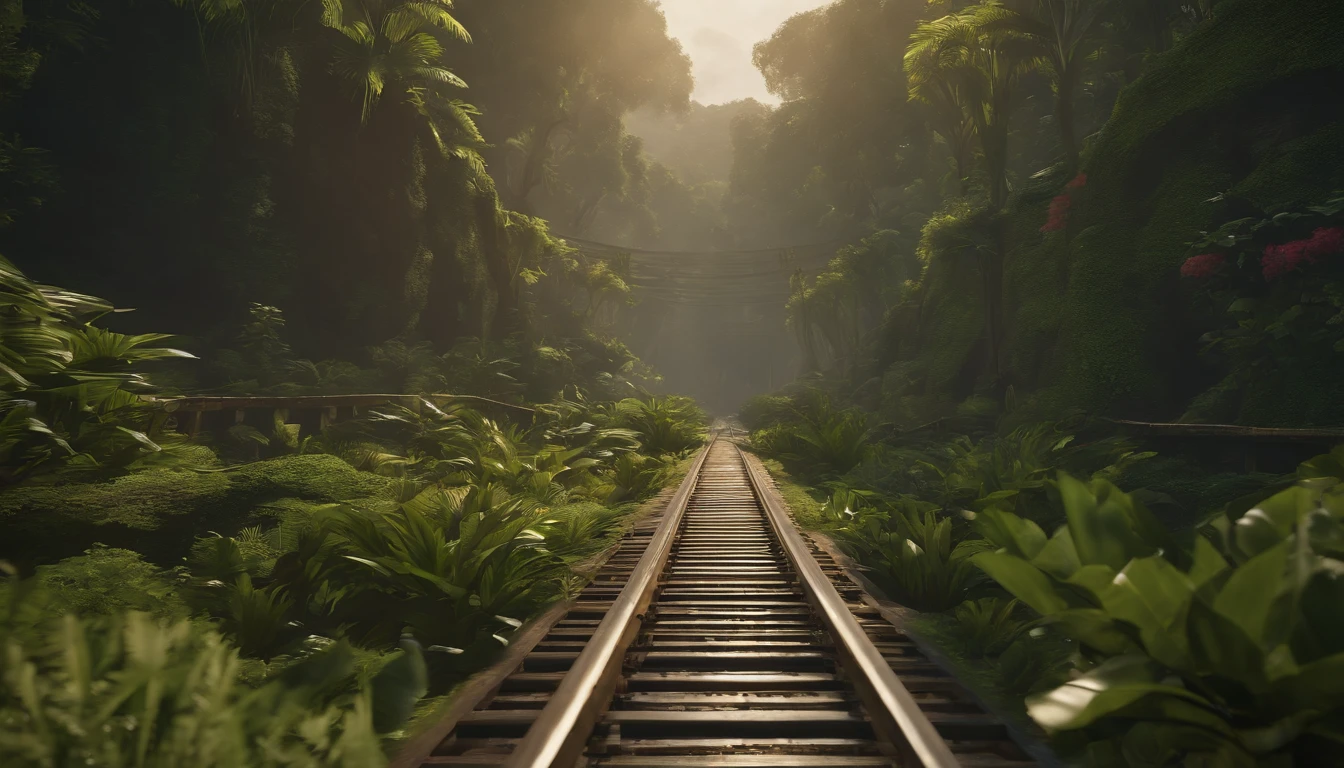 You can use the following prompt for Stable Diffusion to generate a beautiful piece of artwork centered around a minecart on a long track or rails moving across a beautiful jungle:
"(best quality,4k,8k,highres,masterpiece:1.2),ultra-detailed,(realistic,photorealistic,photo-realistic:1.37),oil painting,minecart moving on a long track,rails,jungle with lush greenery,serene atmosphere,tropical plants and trees,vibrant colors,sunlight filtering through the tree canopy,depth and perspective,immersive scenery,majestic landscape,horizon in the distance,peaceful and surreal ambiance,perfect balance of light and shadow,detailed textures,realistic depiction of foliage,attention to minute details,crystal clear reflection of the minecart in water,natural beauty captured in every brushstroke."