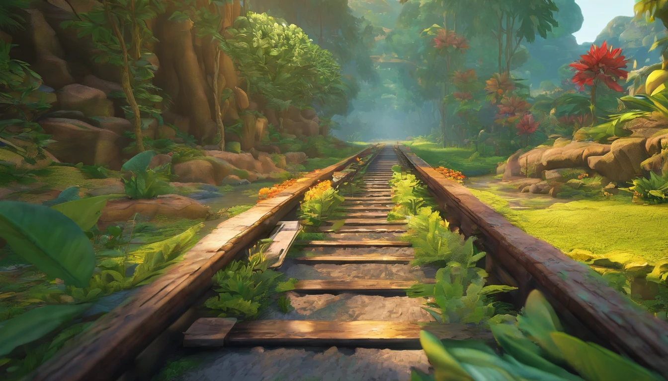 You can use the following prompt for Stable Diffusion to generate a beautiful piece of artwork centered around a minecart on a long track or rails moving across a beautiful jungle:

"(best quality,4k,8k,highres,masterpiece:1.2),ultra-detailed,(realistic,photorealistic,photo-realistic:1.37),oil painting,minecart moving on a long track,rails,jungle with lush greenery,serene atmosphere,tropical plants and trees,vibrant colors,sunlight filtering through the tree canopy,depth and perspective,immersive scenery,majestic landscape,horizon in the distance,peaceful and surreal ambiance,perfect balance of light and shadow,detailed textures,realistic depiction of foliage,attention to minute details,crystal clear reflection of the minecart in water,natural beauty captured in every brushstroke."