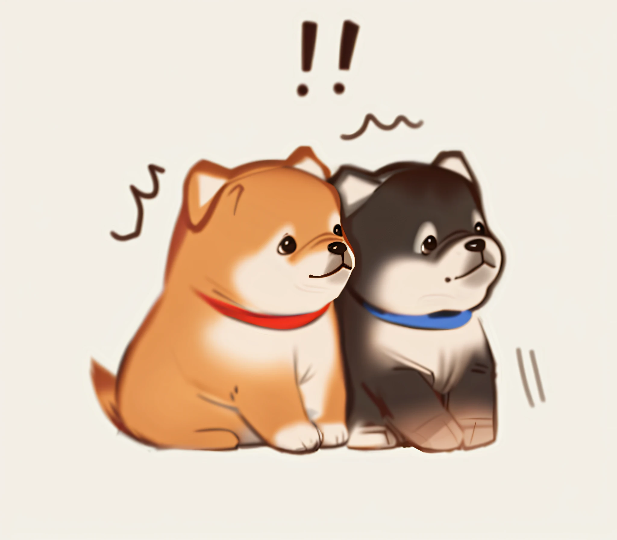 Caricature of two dogs sitting side by side, kawaii cute dog,