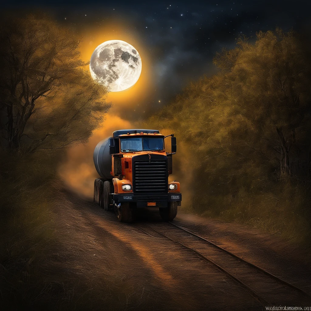 You're in town at night, where everything around is shrouded in mystery and mystery. You have to go on a journey in a powerful, trator moderno, who is able to handle any difficulties of the road. Seu transporte tem um longo, heavy-duty covered trailer, which is ready to carry a huge amount of cargo. When you're behind the wheel, O trator ruge poderosamente, Preparando-se para a viagem. You control the steering wheel carefully, Feeling every movement of the machine. Iluminado pelas luzes da cidade noturna, the paintings float for you, creating an atmosphere of mystery and magic. You pay attention to the sparks, that are dumped out of the exhaust pipe of the tractor. Eles brilham no escuro, Criando magia extra nesta cidade noturna. Sparks leave a bright trail behind, Como estrelas na Terra. But it's not just the play of light and shadow that draws attention, but also a huge moon, majestosamente erguendo-se acima da cidade. Sua luz ilumina intensamente seu caminho, Making an impression, that you are driving under the moonlight. The Moon looks much closer, do que o habitual, And you can't take your eyes off her. You keep moving forward, desfrutando de toda essa beleza e poder, que o seu trator lhe fornece. You feel invulnerable, full of energy and ready to overcome any obstacle;. Assim, You will see the magical city at night, Aproveite a majestosa lua e sinta o poder de um trator moderno. Your path will be illuminated by sparks and illuminated by the bright light of the moon, Creating an unforgettable image. You just have to get behind the wheel and go on this exciting journey. Marca case
