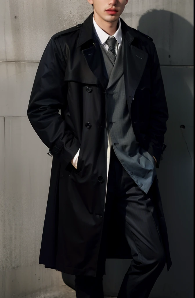 wearing a trenchcoat,Handsome guy,About one meter seven