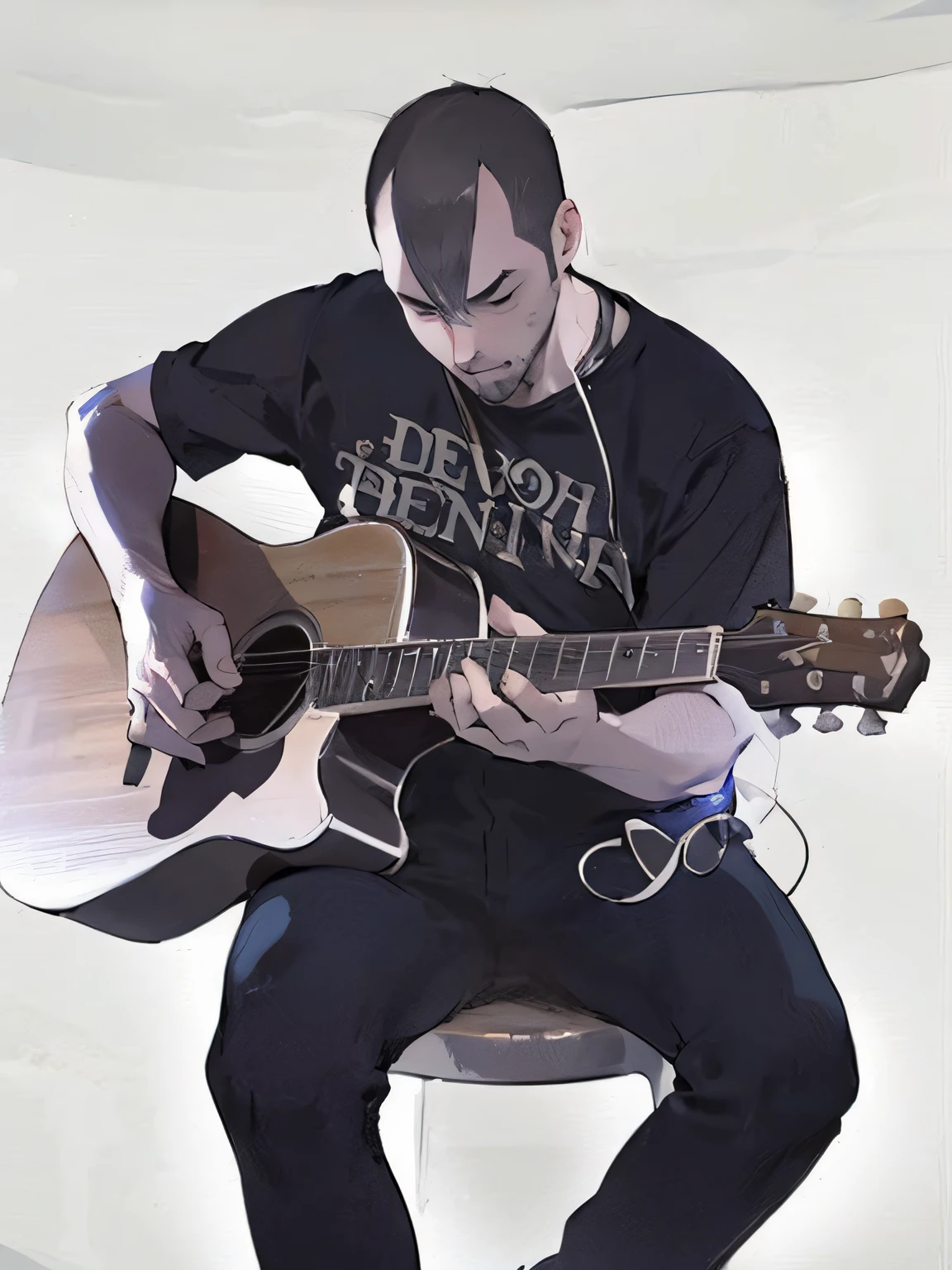 Arafed man sitting on a stool playing a guitar, playing the guitar, acoustic guitarrista, playing guitar on stage, playing the guitar, Concept art of the Guitar, playing the guitar, playing a guitar, Man playing guitar, official fan art, devianart, guitar solo, The Guitarist, fanart oficial, album cape, arte oficial, Ed O'Brien (acoustic guitar), Arte Oficial HDR