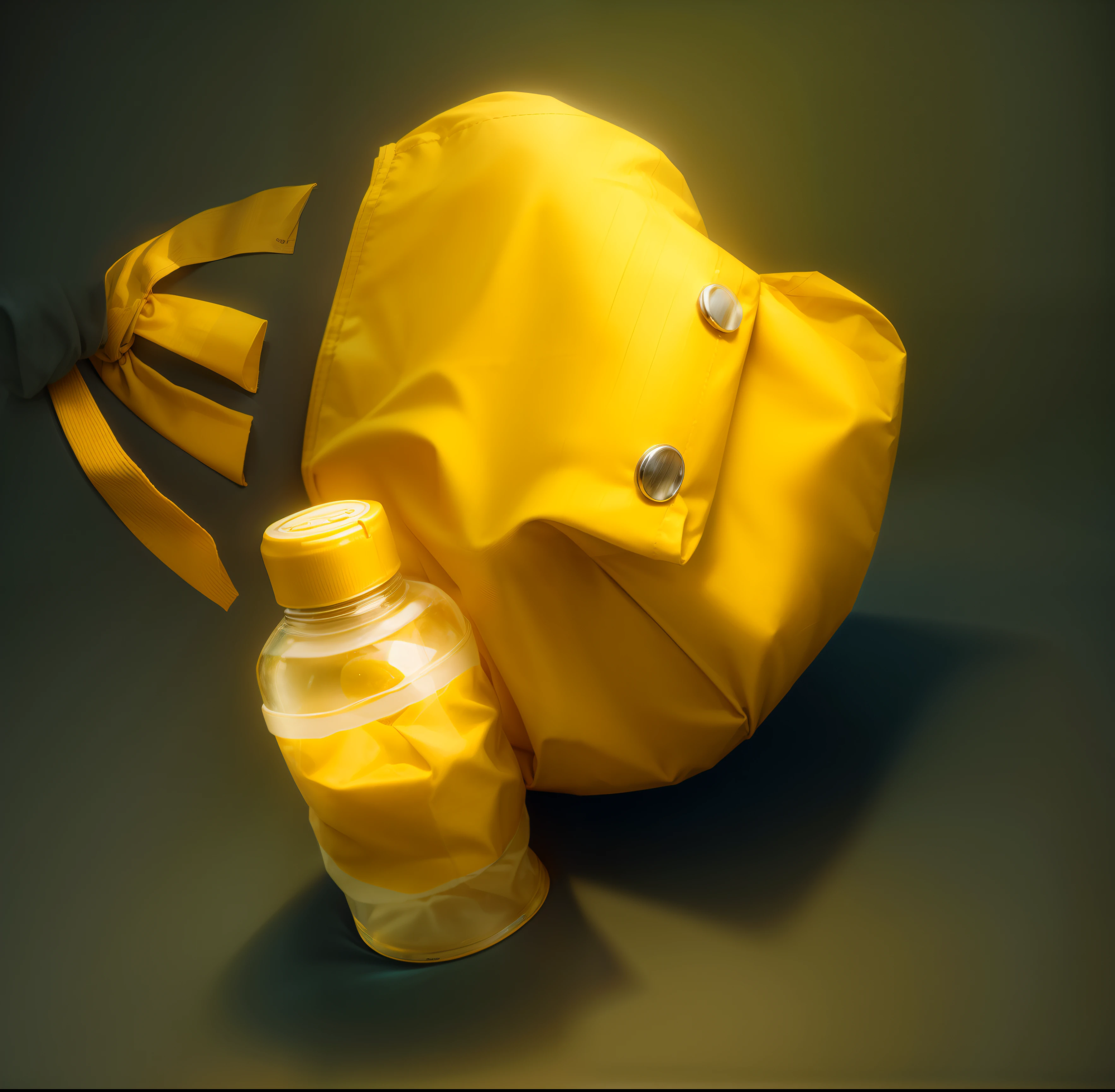 Yellow linen bags,mineral water,cartoonish style,adolable