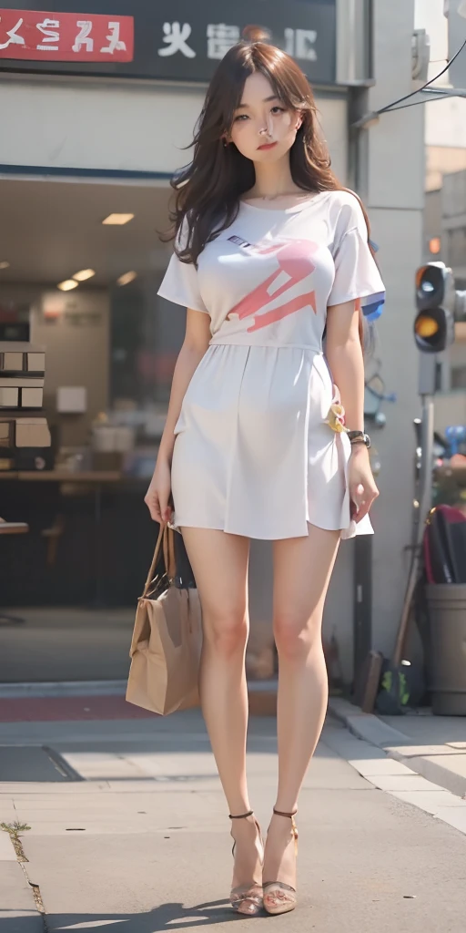 mix4, 20d, solo, long_hair, shirt, dress, high_heels, full_body, look_at_viewer, (8k, RAW photo, best quality, mastery:1.2), (realistic, photo-realistic:1.37), professional lighting, photon mapping, light energy transfer, physically based rendering,