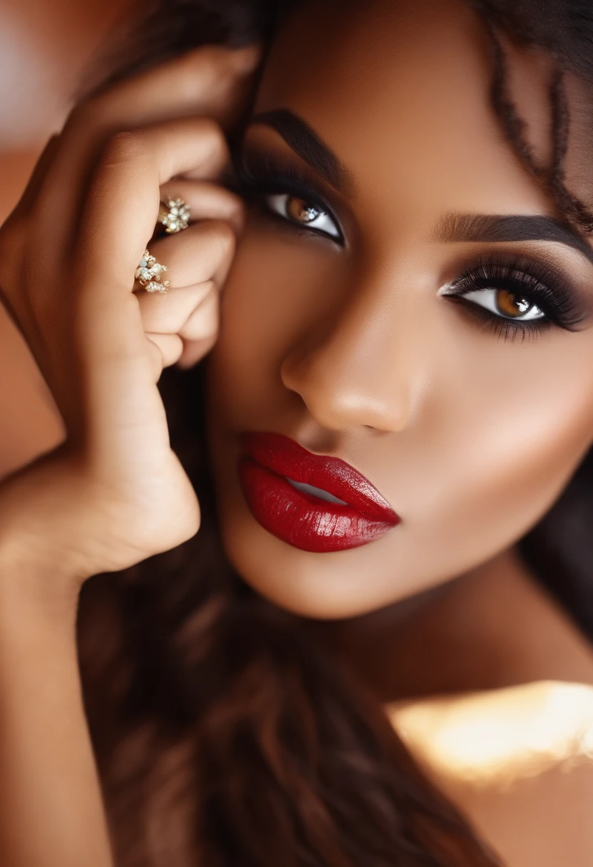 ebony, brown skin, beautiful Eyes, smouldering sultry eyes, pouty lips, gorgeous girl, gorgeous woman, nice dress, detailed, high-quality, elegant, high resolution, cute lips