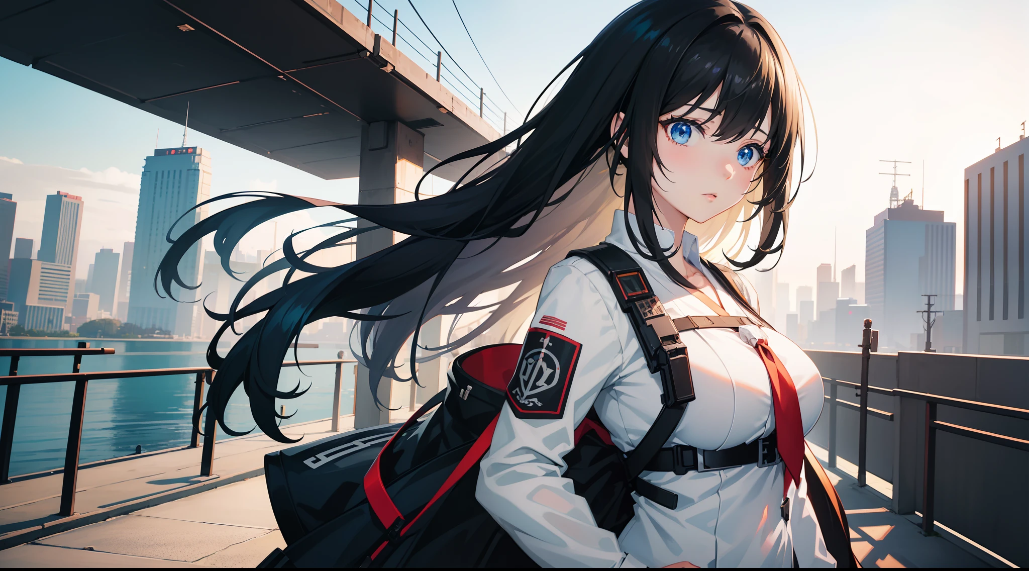 White clothes, girl, Keep the background simple, short twintails, black hair, hairband, light smile, cinematic lighting, UHD, high details, best quality, highres, 8k、オーバーサイズのパーカー