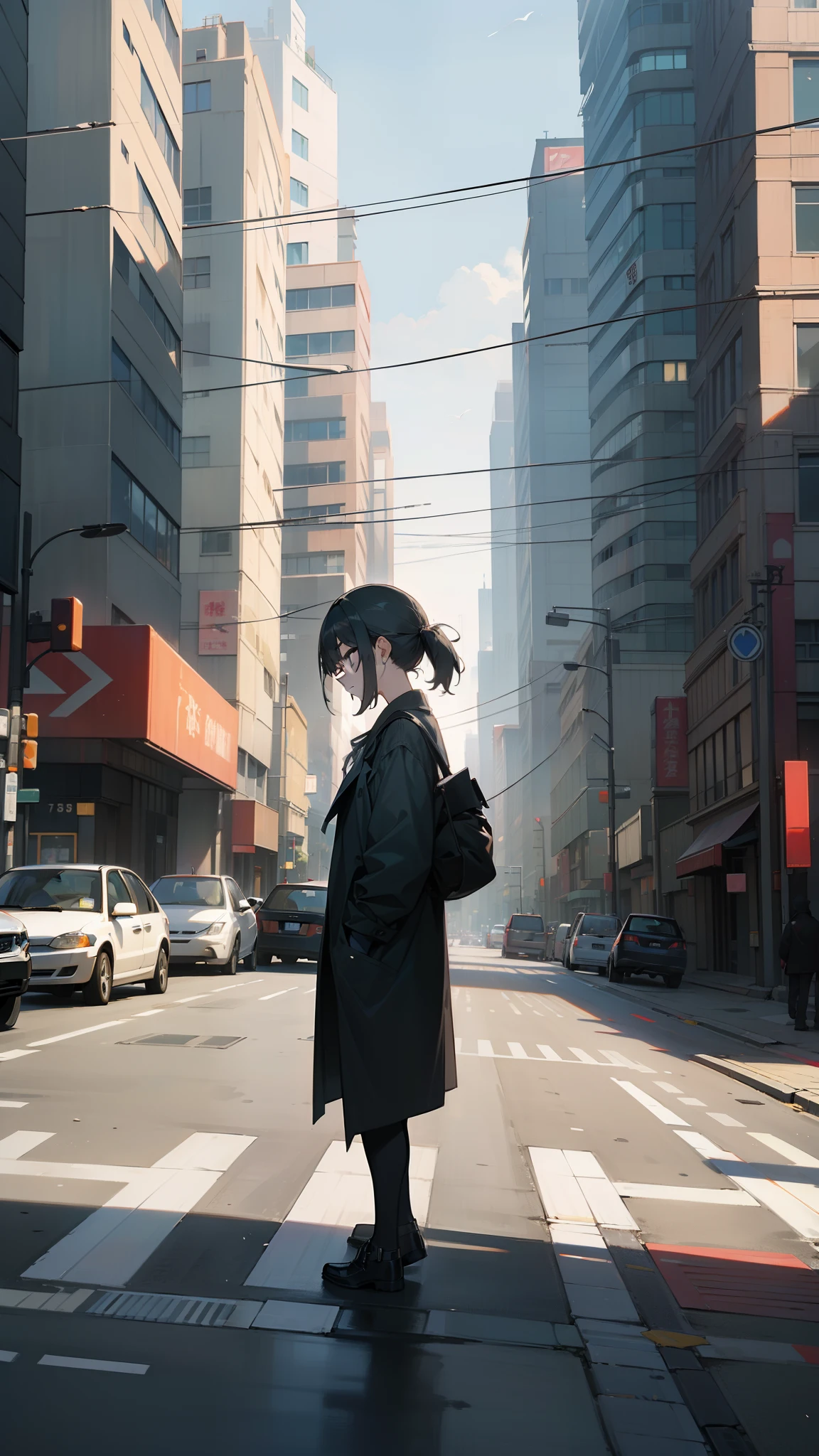 ((Masterpiece,Best quality,modern)),
Empty、the city street、buildings、apathy、Aloneness、dark cloude、rays of sunshine、the street、pedestrians、vehicles、street corner、figure、lonely、gaze、Thoughts wander、enviroment、Dead、voice、apathy、Bewildered、Strange atmosphere。