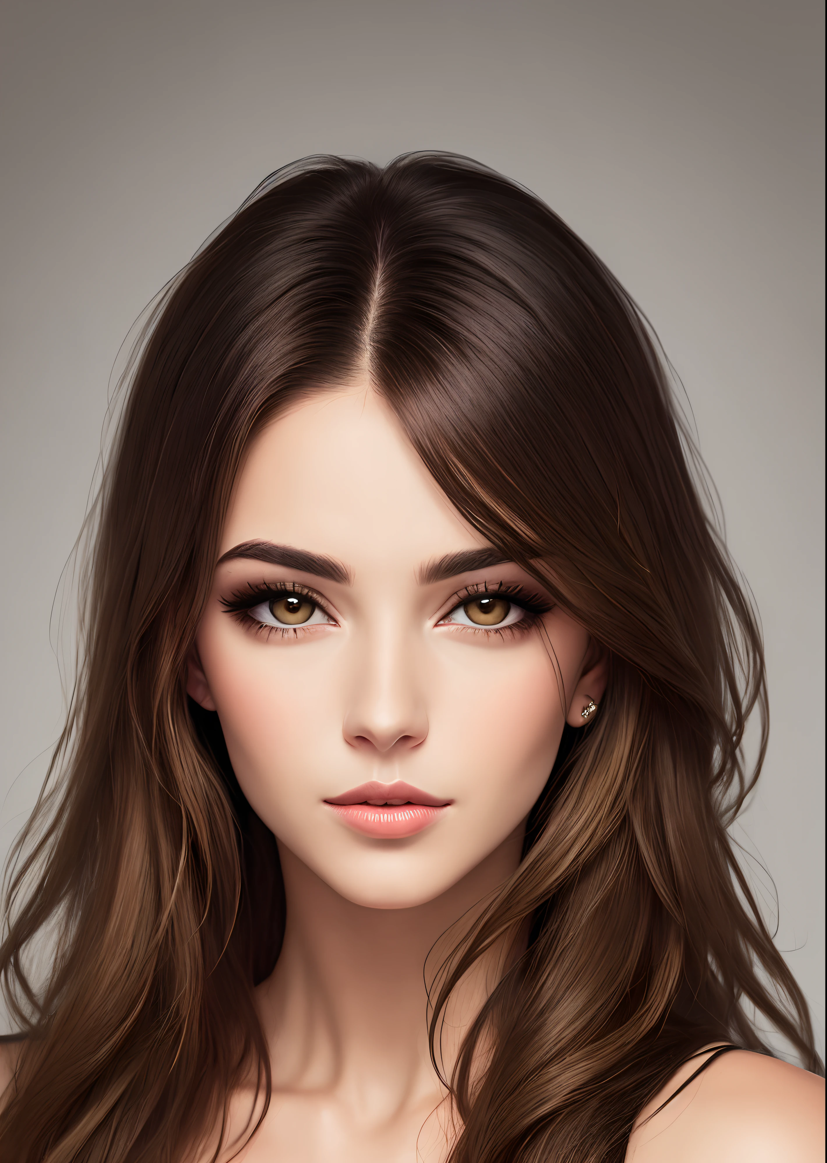 Woman dark root tips of hair blonde hair long eyes with drooping eyelids flushed face well-drawn mouth Brazilian woman resembling actress Carolina Dickmann dark brown eyes