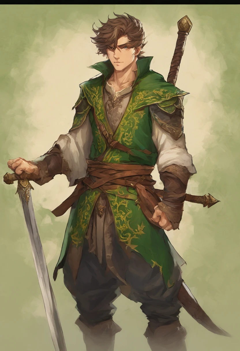um homem de 20 anos, 1 menino, cabelos curtos loiros, cabelo curto partido no meio, olhos verdes brilhantes, sem barba, sem cavanhaque, sem pelos faciais, armadura medieval de prata e Verde, roupas verdes, altamente detalhado, A high resolution, foco nítido, ultra detalhado, nobre, corajoso, forte, perfect hands, Looking at the Viewer, GreadSword