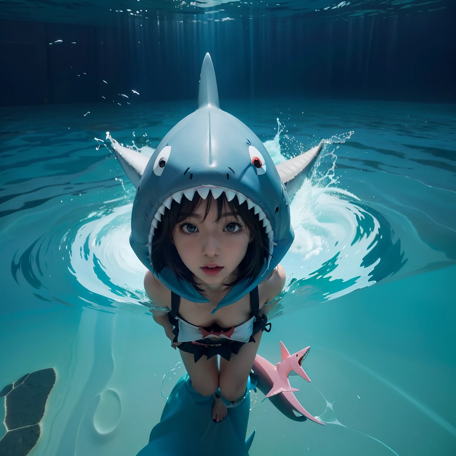 tchibi,Shark Hat,full body Esbian,Shark costume,girl with, styles, splash art anime , Cute anime girl,, anime style illustration, style of anime4 K, Anime visuals of cute girls, Anime Illustration, Anime art wallpaper 8k, up of young anime girl, digital anime illustration, Wallpaper Anime Blue Water