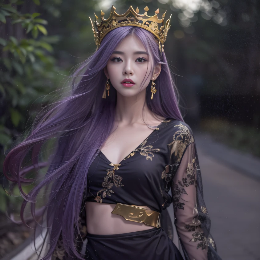 Cornmeal glass 32K(tmasterpiece,k hd,hyper HD,32K)Long flowing bright purple hair,Autumn Pond,zydink, a color, Asian people (Kizi), (Red scarf), Combat posture, looking at the ground, long whitr hair, Floating bright purple, Fire cloud pattern gold tiara, Chinese long-sleeved gold silk garment, (abstract ink splash:1.2), white backgrounid,Lotus protector(realisticlying:1.4),Bright purple hair,Smoke on the road,The background is pure, A high resolution, the detail, RAW photogr, Sharp Re, Nikon D850 Film Stock Photo by Jefferies Lee 4 Kodak Portra 400 Camera F1.6 shots, Rich colors, ultra-realistic vivid textures, Dramatic lighting, Unreal Engine Art Station Trend, cinestir 800,Long flowing bright purple hair
