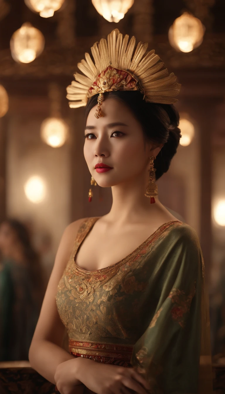 Best Picture Quality, Masterpiece Level, Ultra High Resolution, Realism, Fantasy Theme, Head Close-Up, A Girl, Single, Scatter, Chinese Architecture, Indoor, First-Person Perspective, Phoenix Headdress, Floral Dress, Get Detailed Interior Lighting and Cinematic Lighting, Increase Detailed Overall Ambient Light, Face and Eye Detail, Improve Face Detail Realism, Clear Sharp Focus, Sobbing, Mouth Biting, Frowning, Bright Eyes, Simple Background, Sony Master Lens.