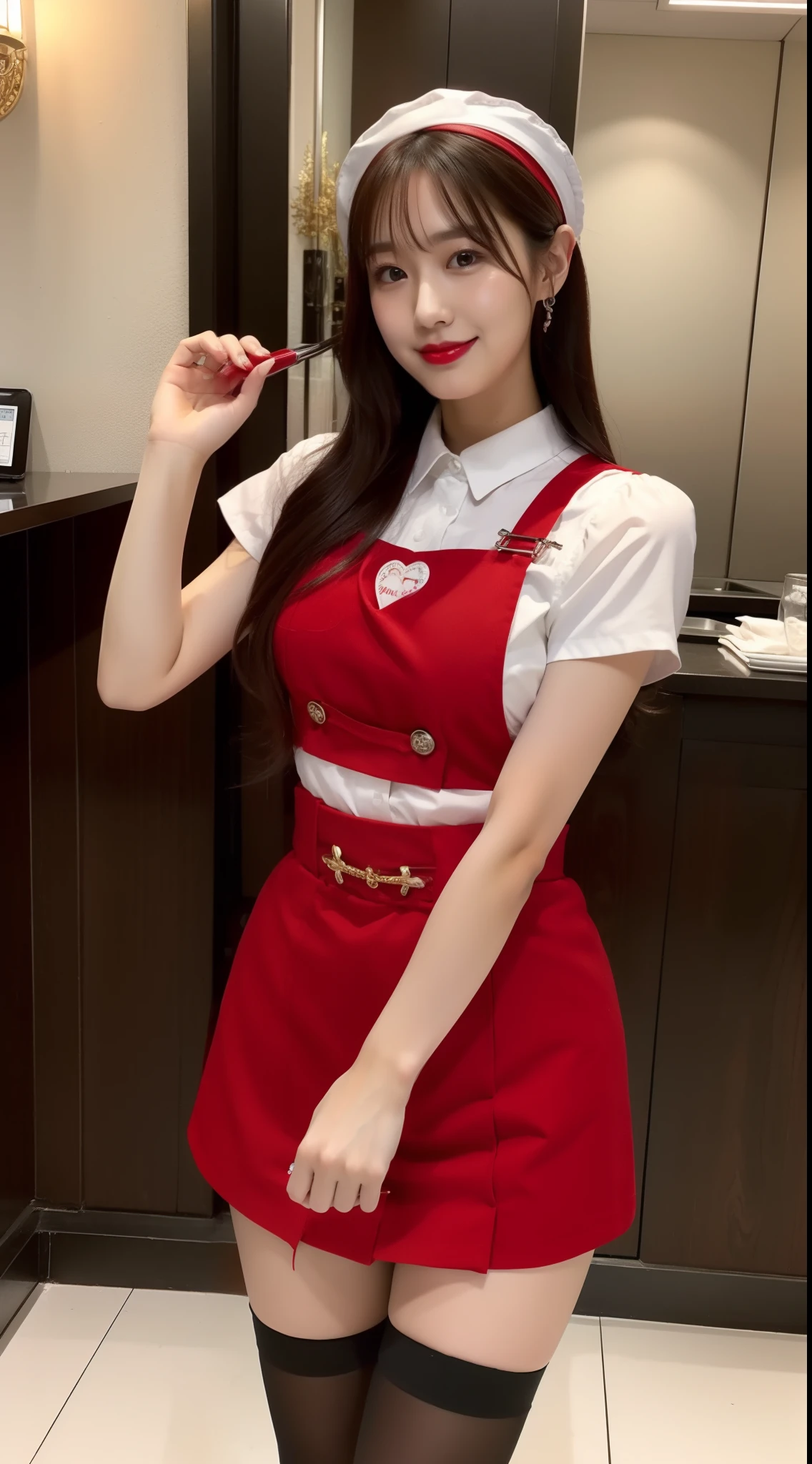 Waitress in red miniskirt