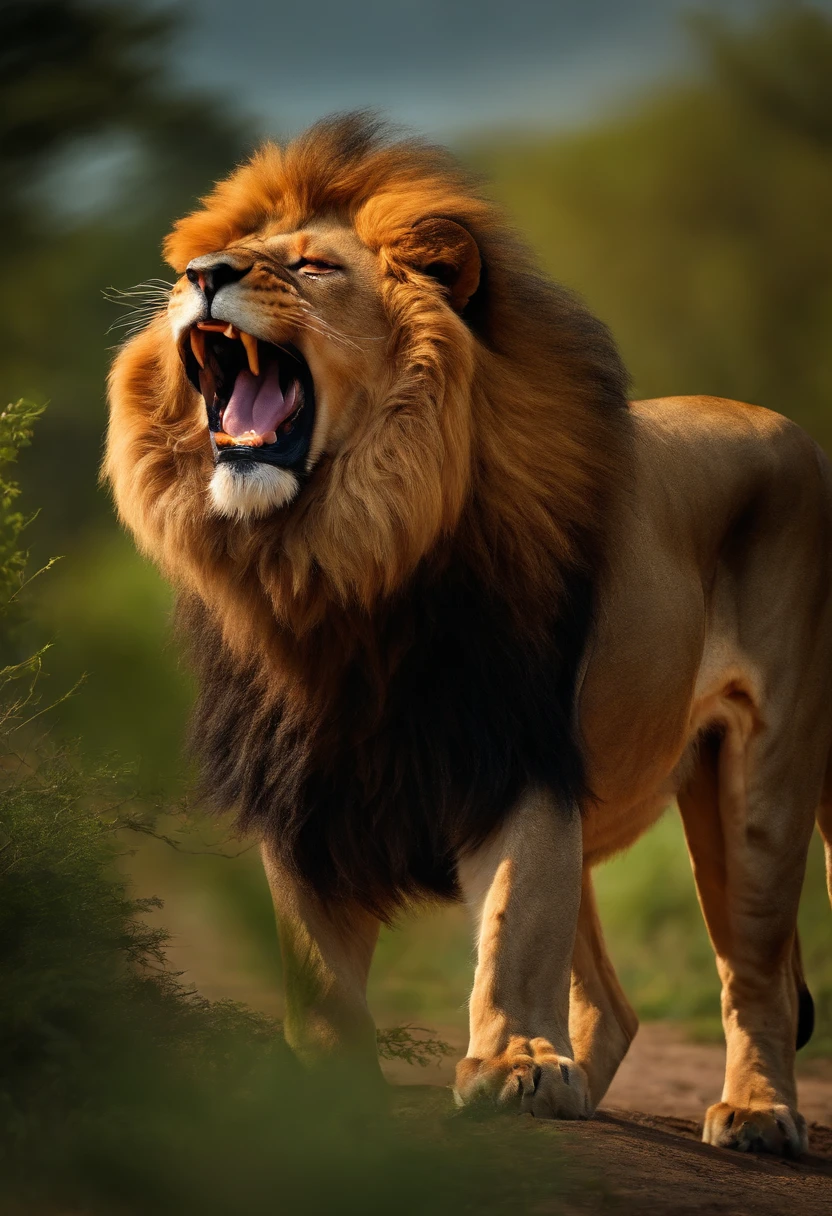 Create cartoonish photo full body of lion screaming