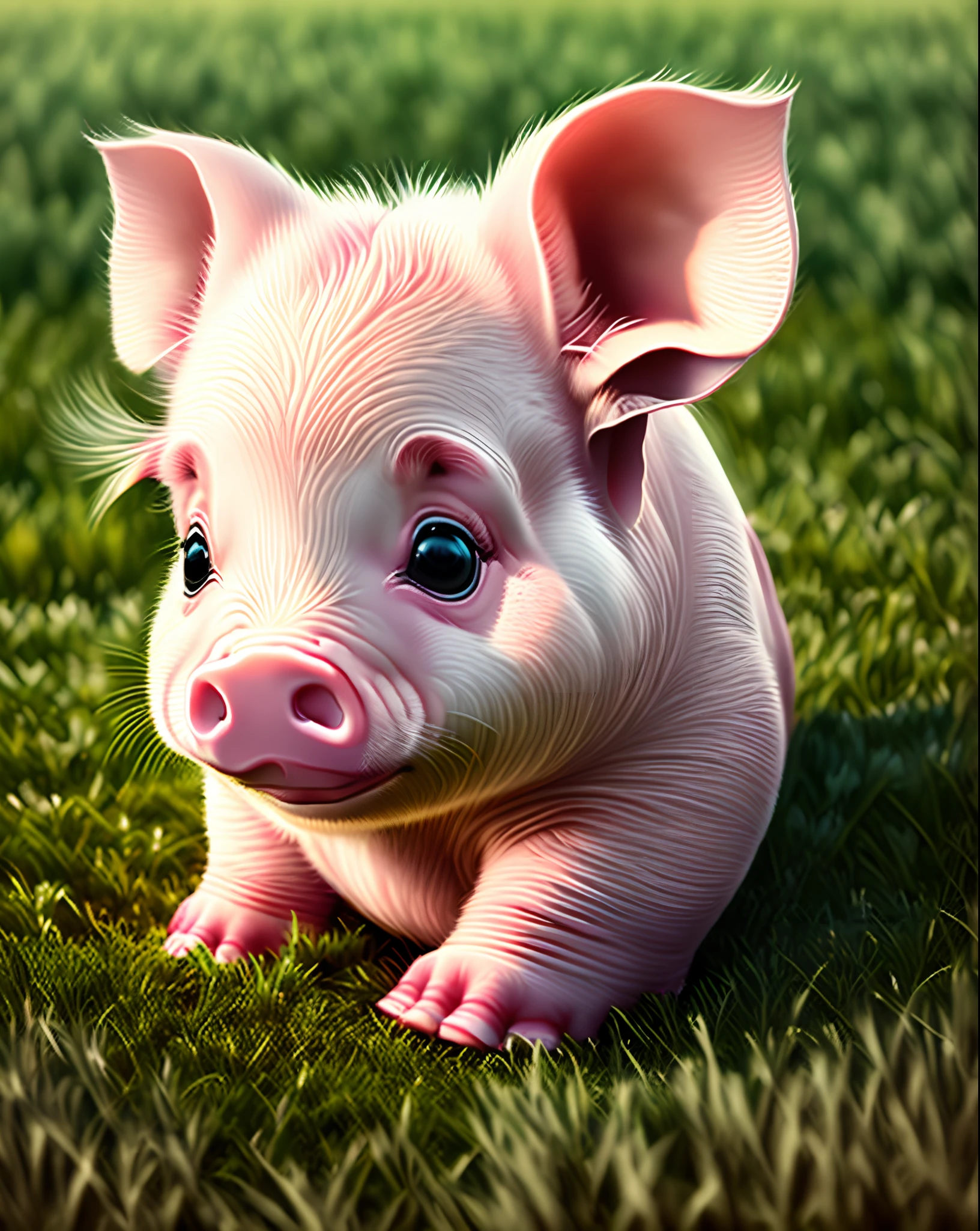 Chubby piglet pig on the grass，play
