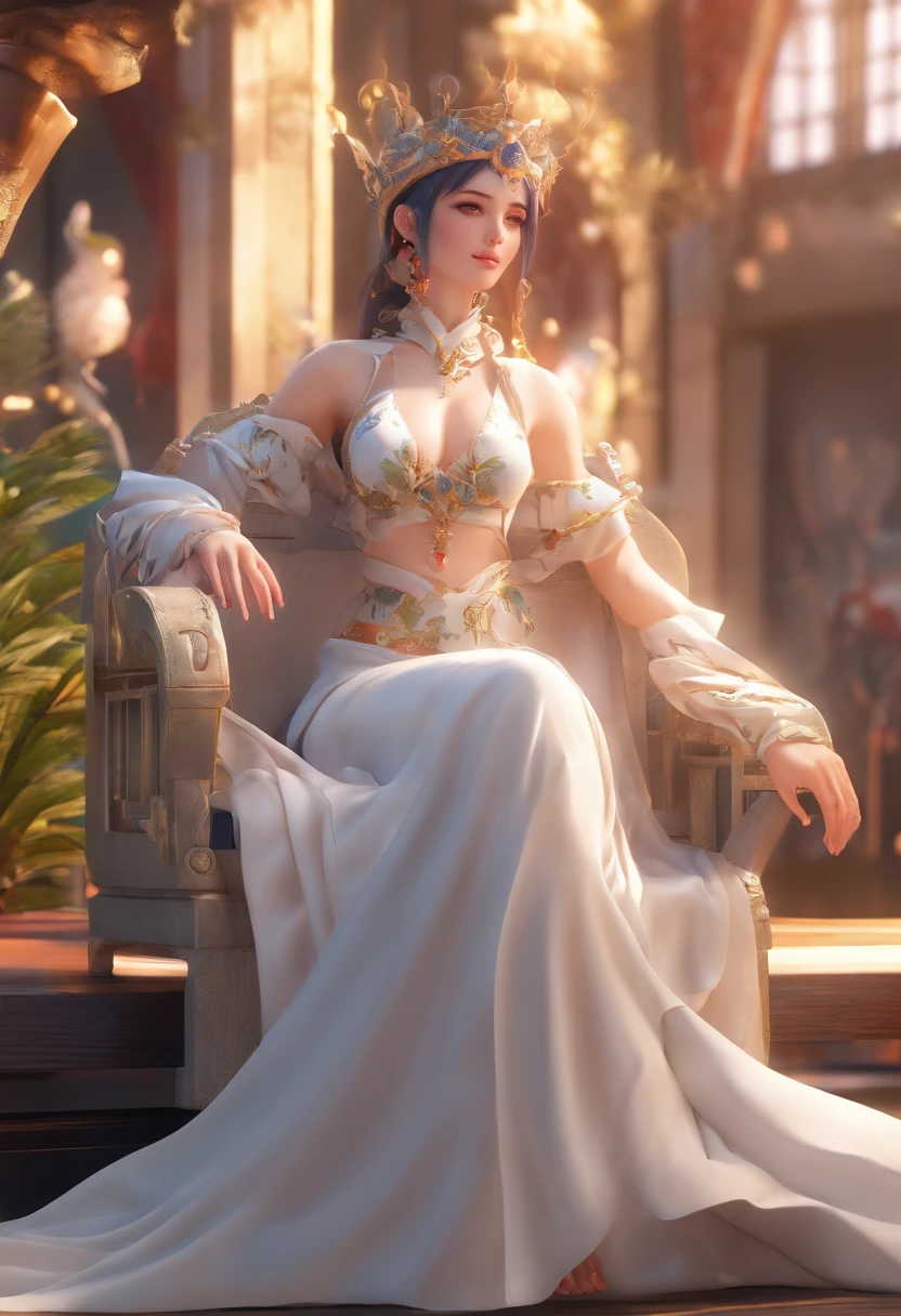 araffed woman in a white dress sitting on a bench, a beautiful fantasy empress, ((a beautiful fantasy empress)), beautiful alluring anime woman, 8k high quality detailed art, beautiful detailed body and face, detailed digital anime art, anime goddess, smooth anime cg art, goddess. extremely high detail, highly detailed exquisite fanart, anime highly detailed, full nude, big breasts.