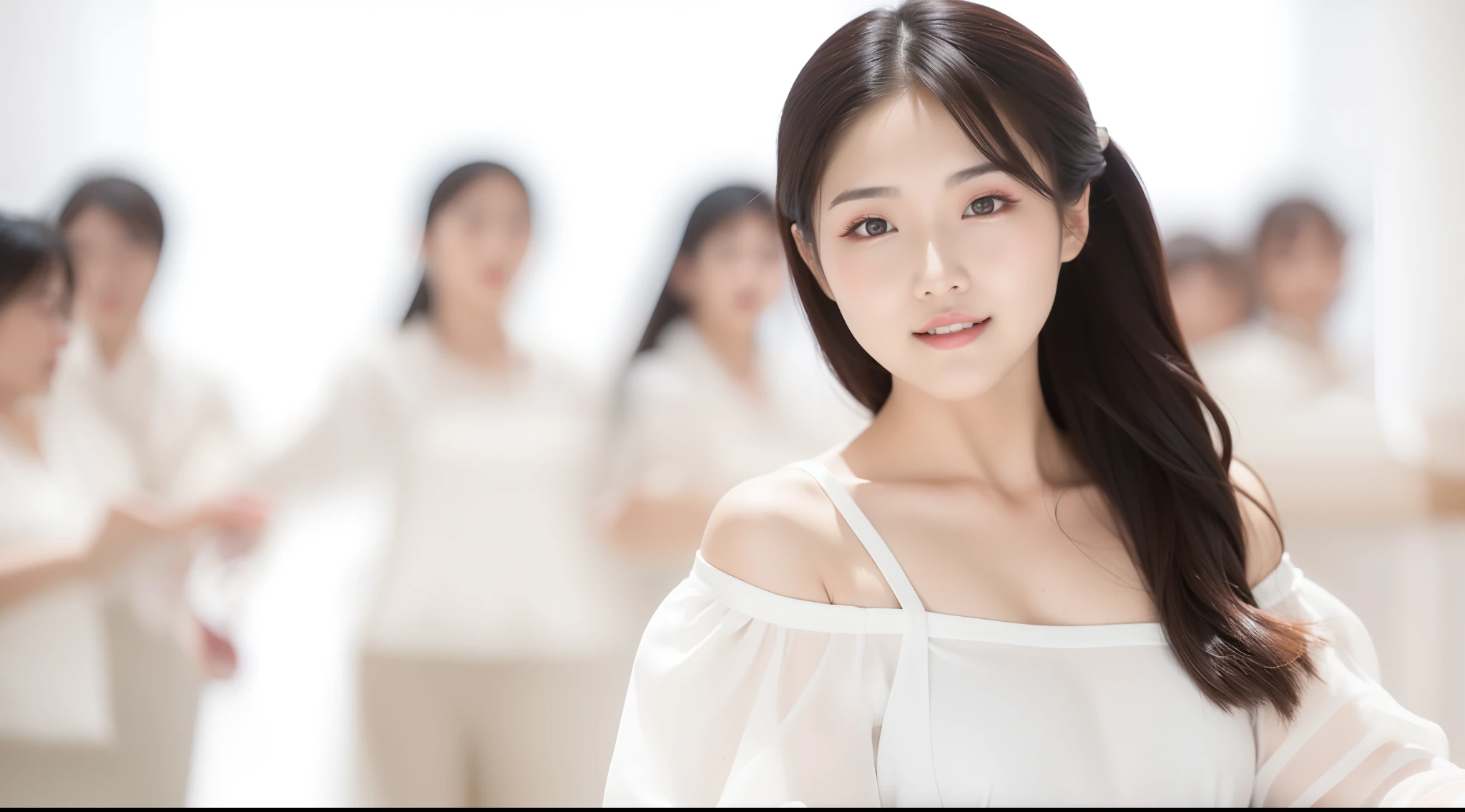 Woman in white shirt standing in front of group of women, Gorgeous young Korean woman, Beautiful young Korean woman, beautiful Korean women, a young asian woman, young cute wan asian face, beautiful young woman with, photo of slim girl model, cute young woman, Korean Girl, Chinese girl, Young adorable Korean face, gorgeous chinese model