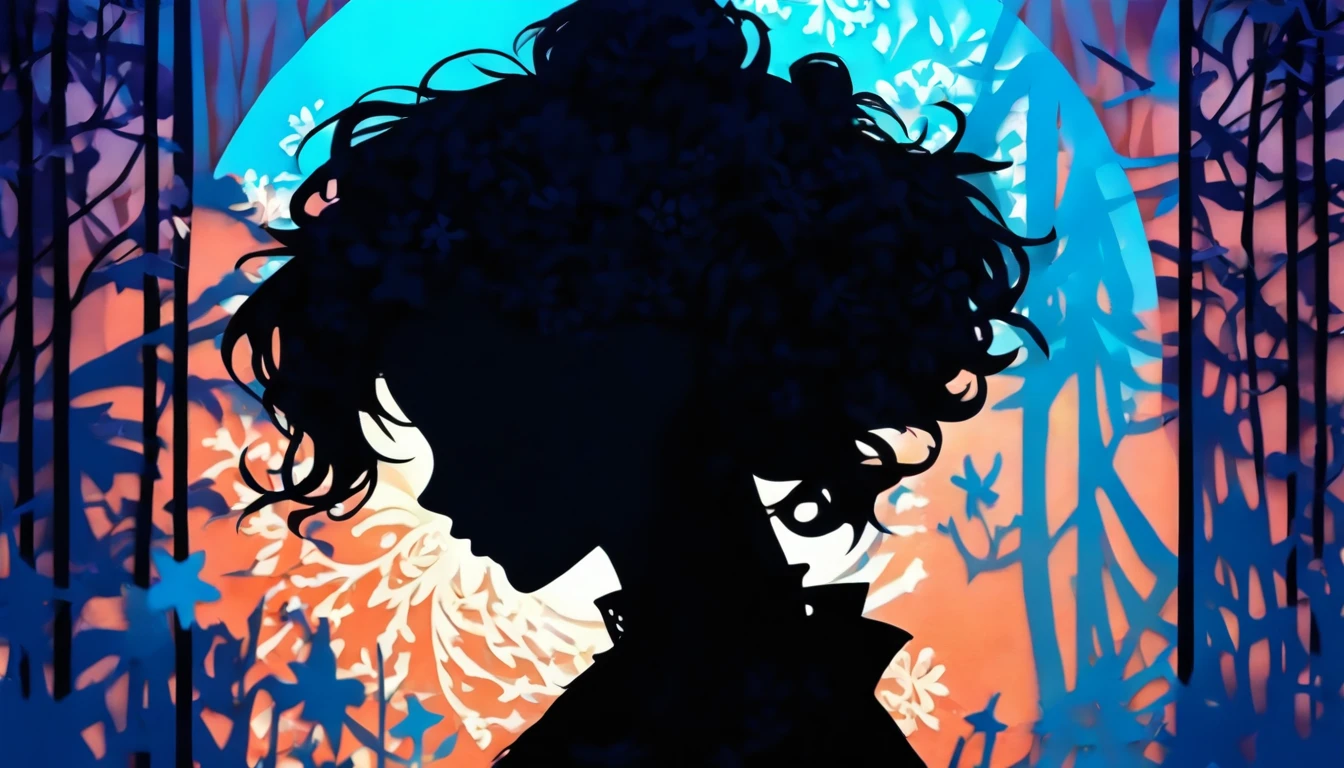 (Silhouette Art,cutouts:1.6)
(((Paper cutting art,A world where only black exists:1.3)

(Cowboy Shot),1 girl,Solo,
(Kimono Girl,profile:1.2),white, Clear and beautiful face,

BREAK
(Light blue snowflakes)
Textured glass background,