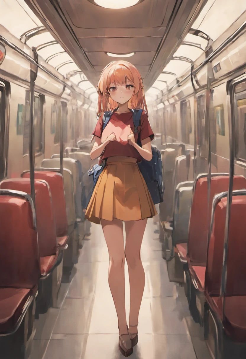 SFW, realistic, masterpiece, VERY crowded subway train interior detailed scenario, VERY crowded subway train interior detailed background, standing insanely hot (woman 1) using sexy ((school uniform)), (((lifted skirt)), (big ass), (thick thigths), (fear expression), blushed face, old small man ass groping woman 1 from behind,(((old small man pressing his chest on woman 1 back))) and (((holding her waist behind her)))