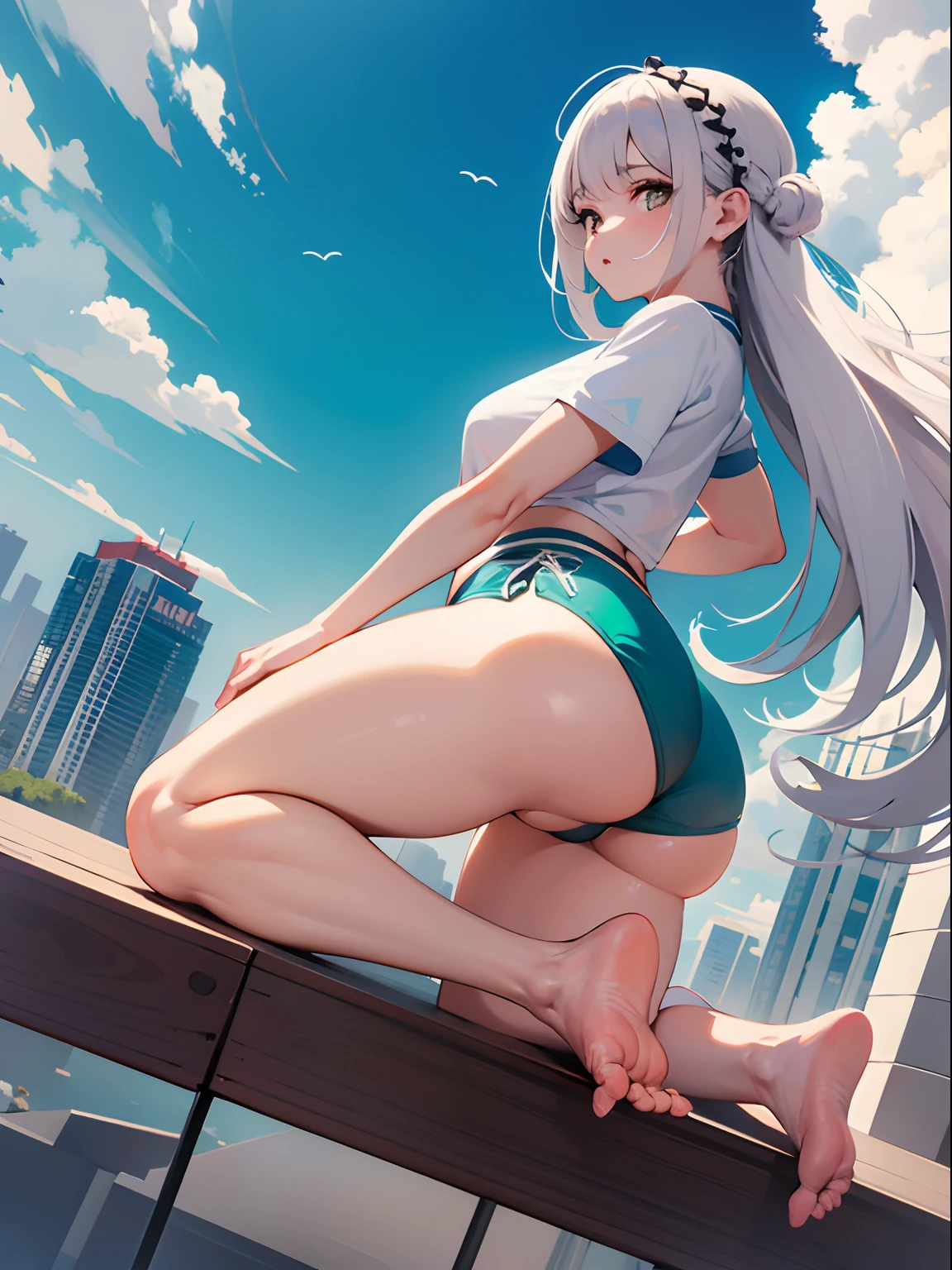 uma garota loira com uma saia curta sem calcinha na cidade noturna de Tokyo, Peitos Grandes, buceta pingando, low angle, camiseta transparente, mamilos eretos, brush, 4k Full HD, top quality, top on pixiv, olhos detalhados, absurdos,