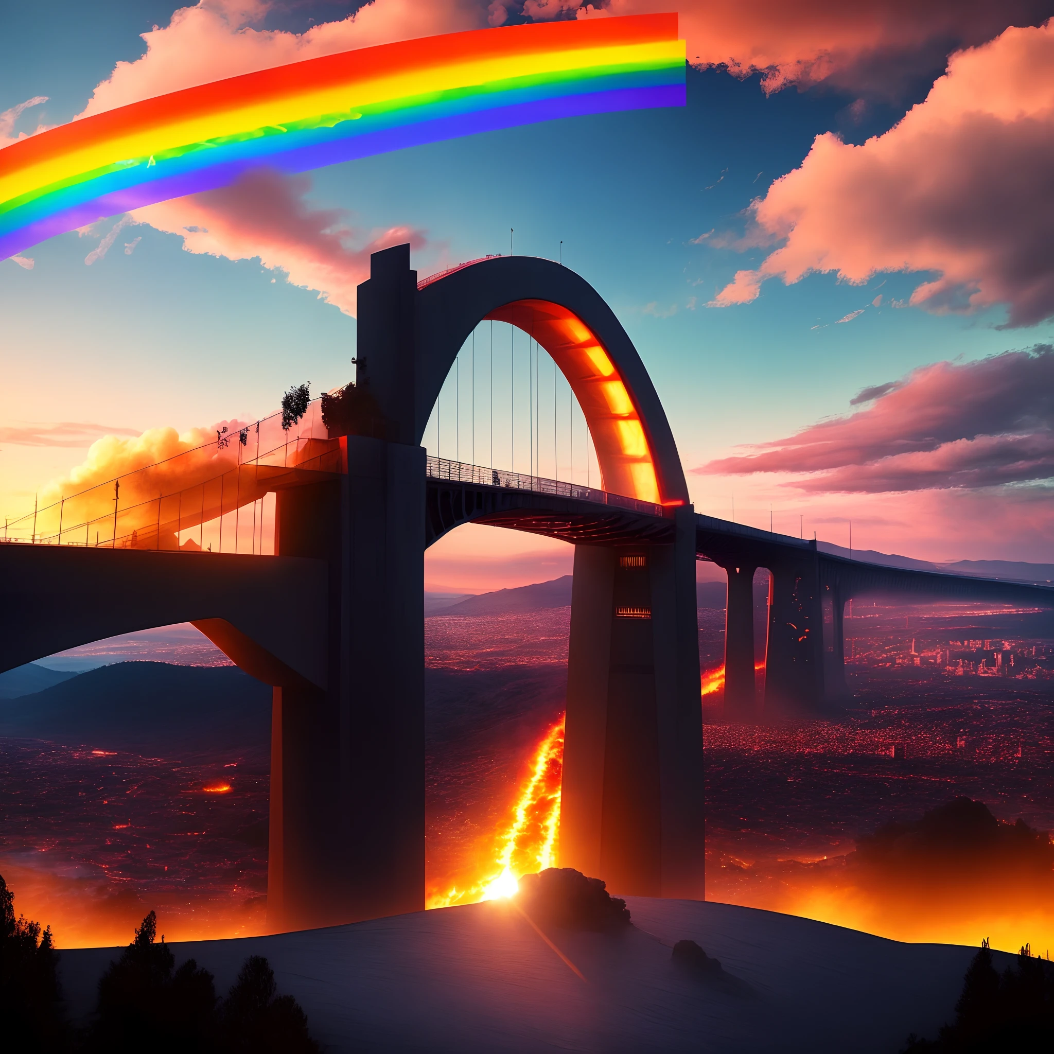 evening light，Colorful，Burning clouds，brilliant colorful，Rainbow Bridge