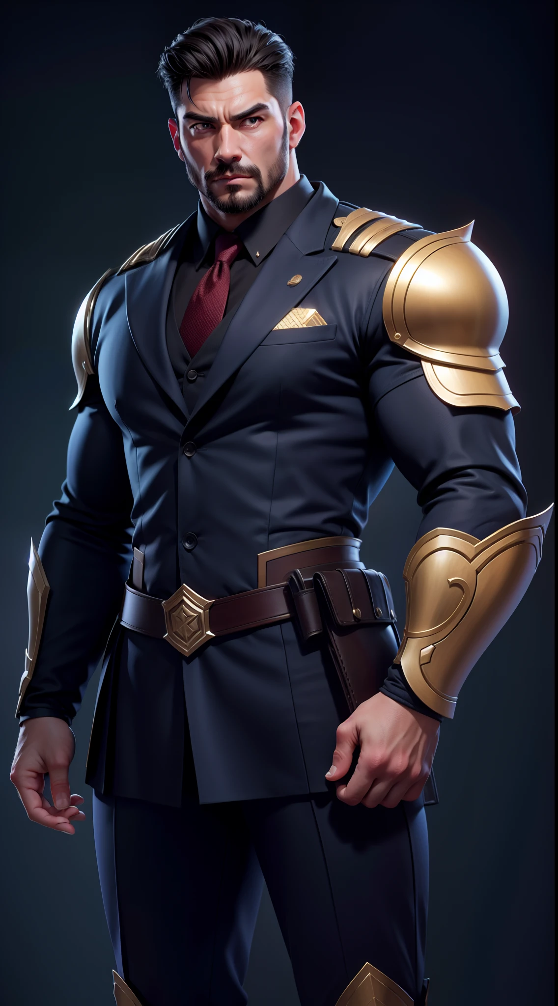 Handsome and strong bodyguard standing alone, realistic, 4k