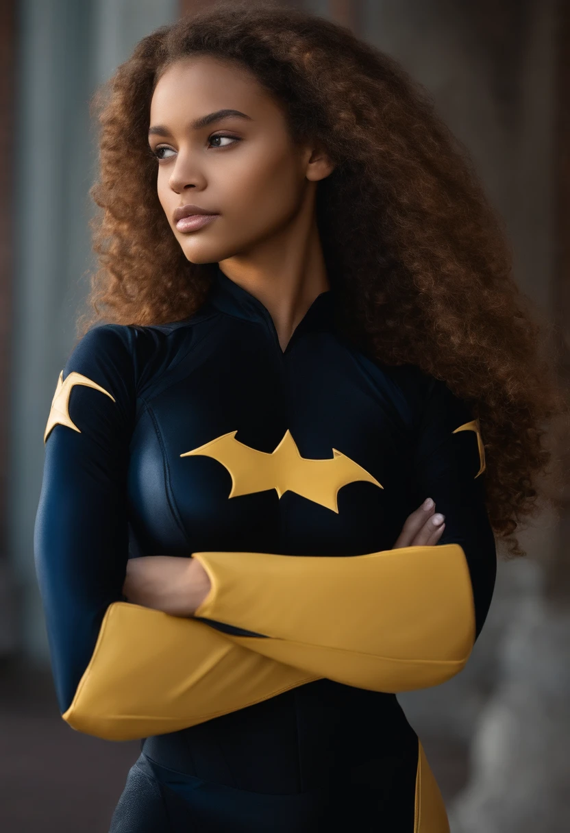 um adolescente de 15 anos com cabelos azuis e olhos negros, wears a black superhero outfit similar to a spy uniform