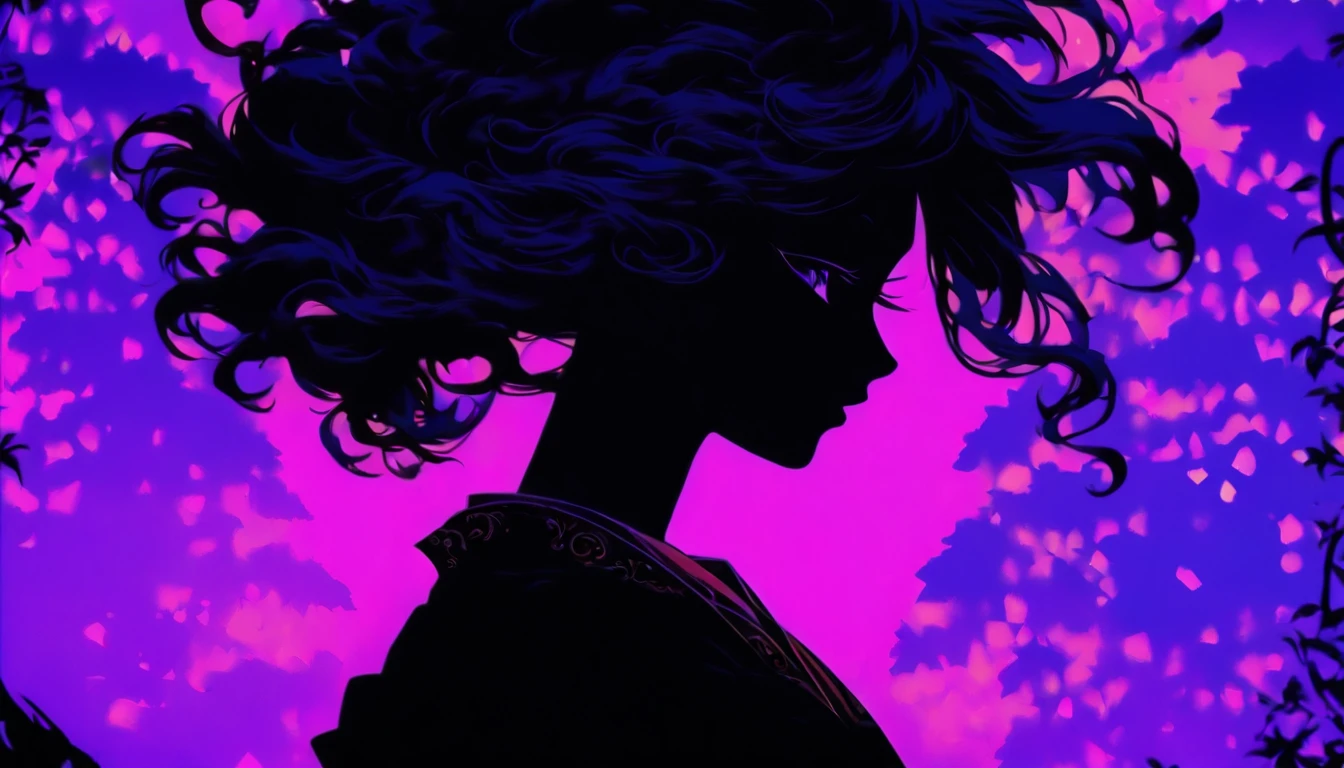 (Silhouette Art,cutouts:1.6)
(((Paper cutting art,A world where only black exists:1.3)
(Cowboy Shot),1 girl,Solo,
(Kimono Girl,profile:1.2),white, Clear and beautiful face,
BREAK
(Purple Moon、Mare、云、)
Textured glass background,