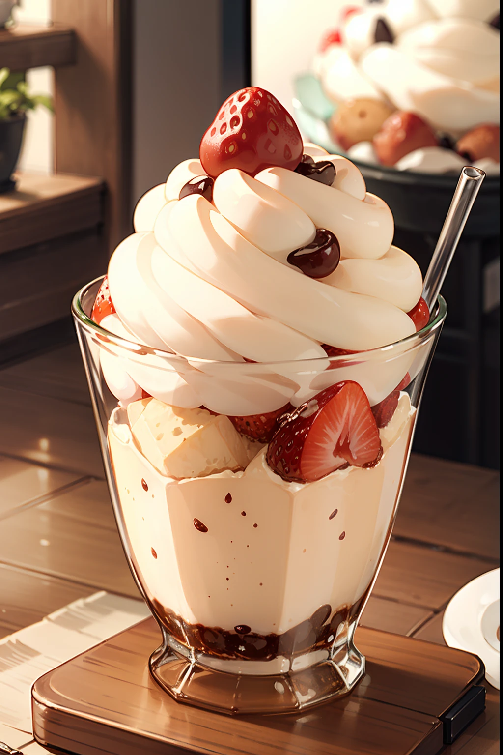 cartoony,Strawberry sundae,glass,delicacies,icecream,cherrie