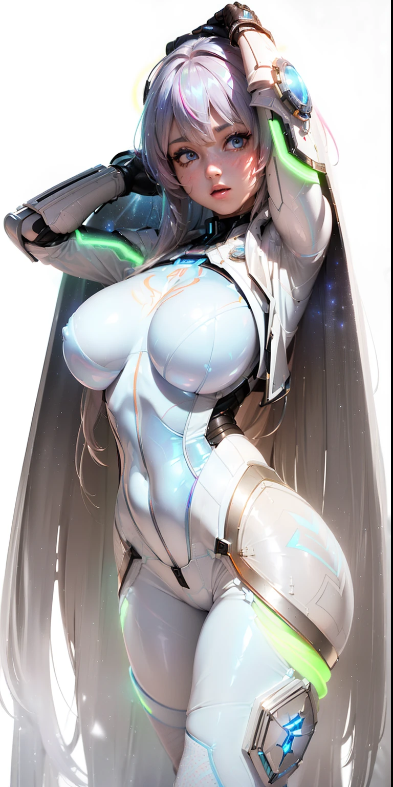 (masterpiece), best quality, expressive eyes, (((in hyper realistic and detailed neon-lit sci-fi plugsuit white armor, aethereal aesthetic style))) beauty korean idoll, intricate perfect beauty face, detailed sharp eyes, hyper realistic and detailed hair, (((from face to the waist))), (((beauty slim shape))), masterpiece, 4k, UHD
