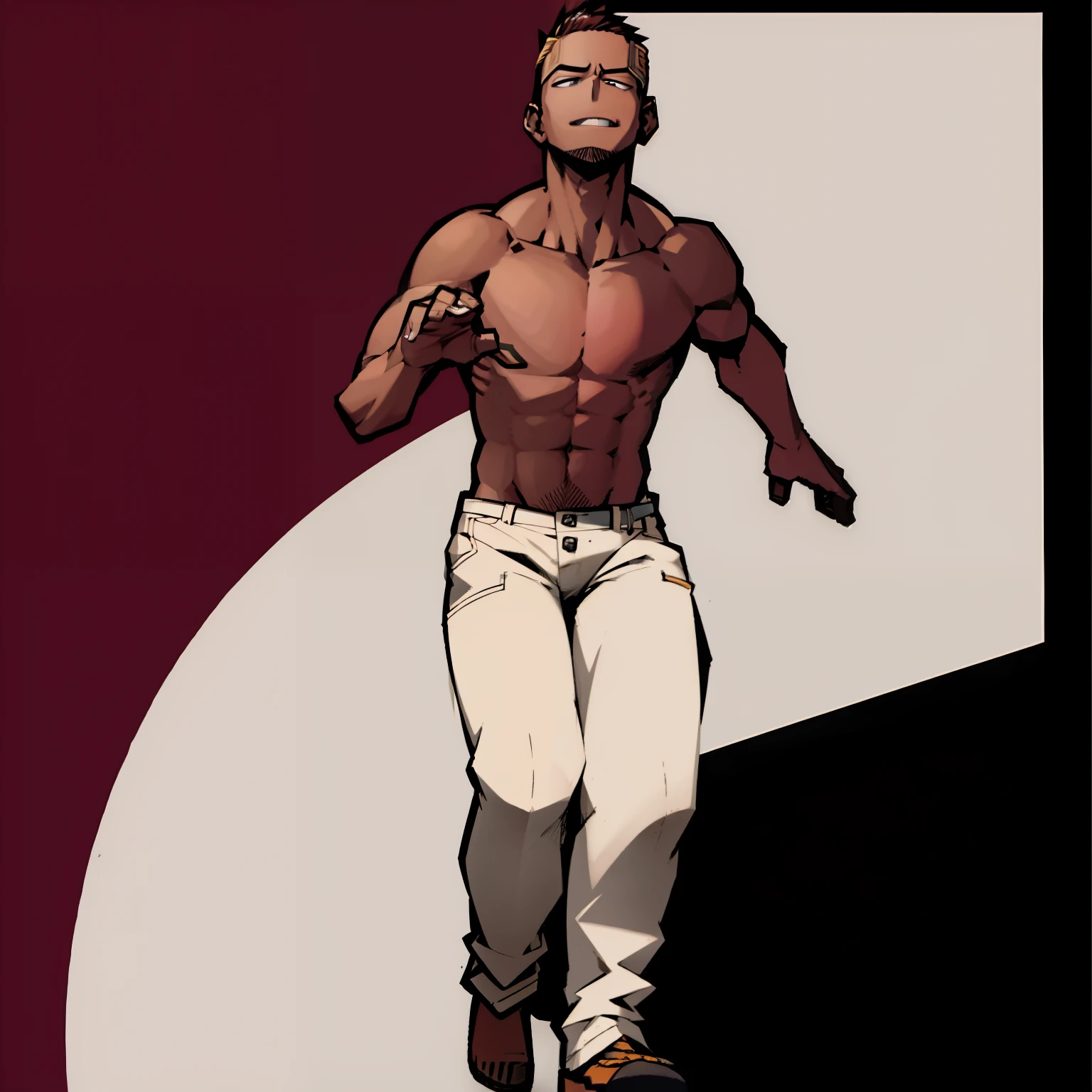1man, smile, male focus, toned male, tall male, toned, pectorals, white shirt, beige pants, lens flare, solo, looking at viewer, gym background, best quality, amazing quality, best aesthetic, absurdres, muscular, full body, erection, penis out of pants, penis, nsfw, unzipped pants, two buttons unbuttoned shirt, neck shirt, perfect penis, large penis
