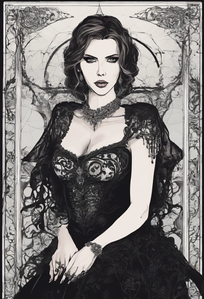 (masterpiece, top quality, best quality, official art, beautiful and aesthetic:1.2), (1girl:1.3), long and curly dark brown hair, ((extravagant updo)), Victorian style, extremely detailed, portrait, looking at viewer, solo, (full body:0.6), detailed background, close up, mischievous eyes, (cold midnight castle theme:1.1), extremely busty vampire, long fangs, blood on chin, huge lips, charlatan, smirk, mysterious, being seductive on a balcony, revealing gothic dress, lace, extremely tight bodice, black attire, red skirts, off shoulder, long sleeves, loose sleeves, black leather, cloak, corset, black dress, fishnets, thigh high black boots, buckles, straps, pouches, glowing blood magic energy, dark red fabric, silver trim, black leather, gigantic breasts, cleavage, skindentation, slim waist, slim hips, long legs, medieval (gothic castle exterior:1.1) background, nighttime, dark mysterious lighting, shadows, magical atmosphere, dutch angle