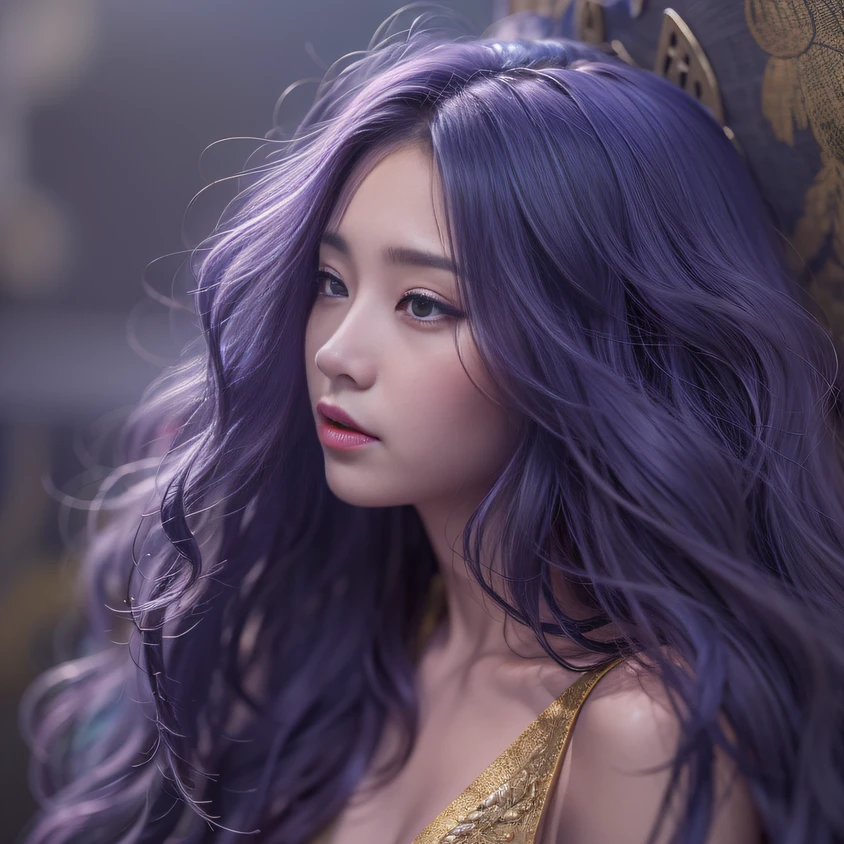 Cornmeal glass 32K(tmasterpiece,k hd,hyper HD,32K)Long flowing bright purple hair,Autumn Pond,zydink, a color, Asian people (Kizi), (Red scarf), Combat posture, looking at the ground, long whitr hair, Floating bright purple, Fire cloud pattern gold tiara, Chinese long-sleeved gold silk garment, (abstract ink splash:1.2), white backgrounid,Lotus protector(realisticlying:1.4),Bright purple hair,Smoke on the road,The background is pure, A high resolution, the detail, RAW photogr, Sharp Re, Nikon D850 Film Stock Photo by Jefferies Lee 4 Kodak Portra 400 Camera F1.6 shots, Rich colors, ultra-realistic vivid textures, Dramatic lighting, Unreal Engine Art Station Trend, cinestir 800,Long flowing bright purple hair
