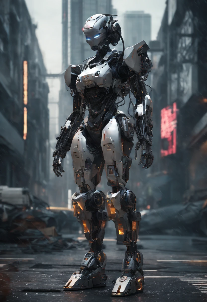 (Top quality, 4k, 8k, high resolution, masterpiece, extremely precise depiction, realistic photography), giant female combat weapon for forced breakthrough, large chest and buttocks, equipped with a waist skirt type protector, bird on the back Equipped with a wing-like flight unit, the destroyed future city, composition looking up from the feet,