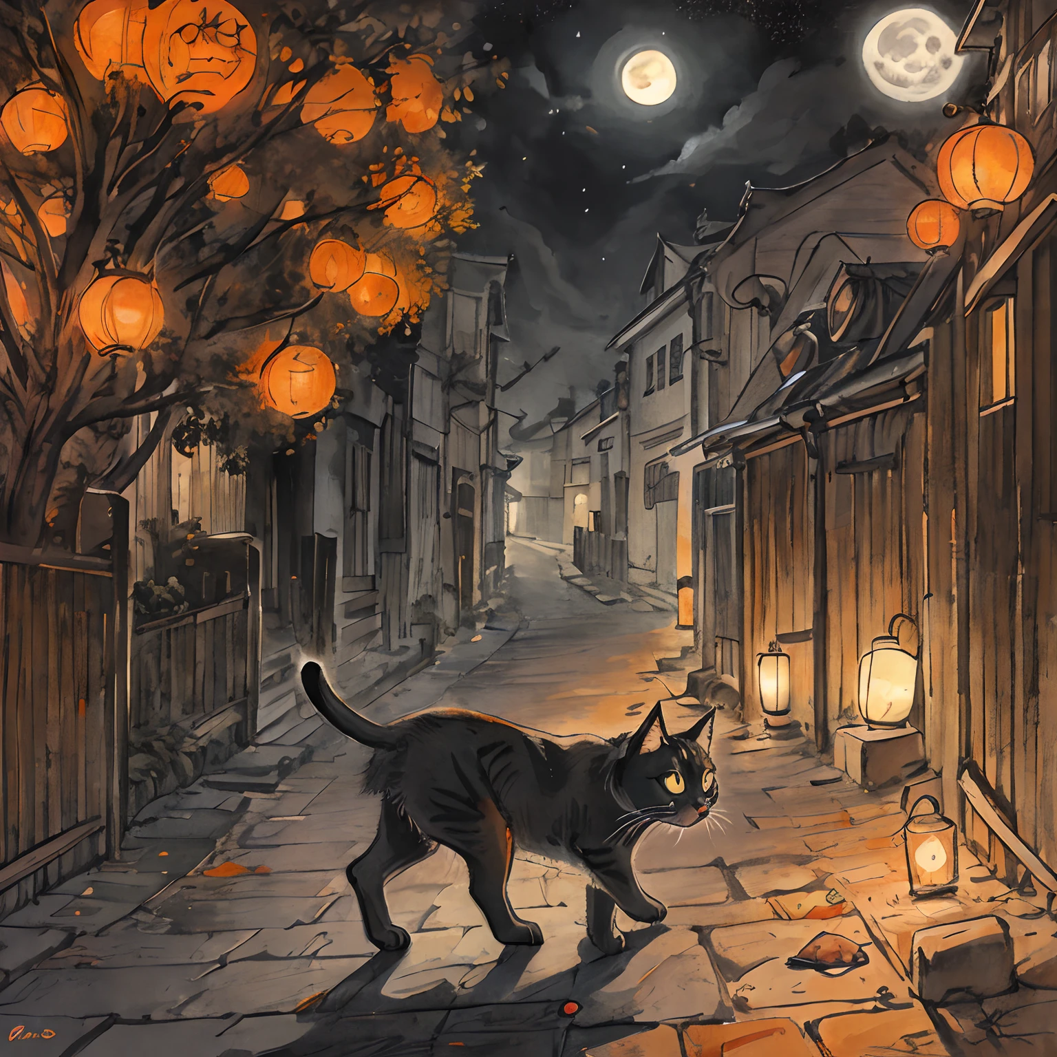 Cat,orange,Cute,Big eyes,masutepiece,fullmoon,backstreet