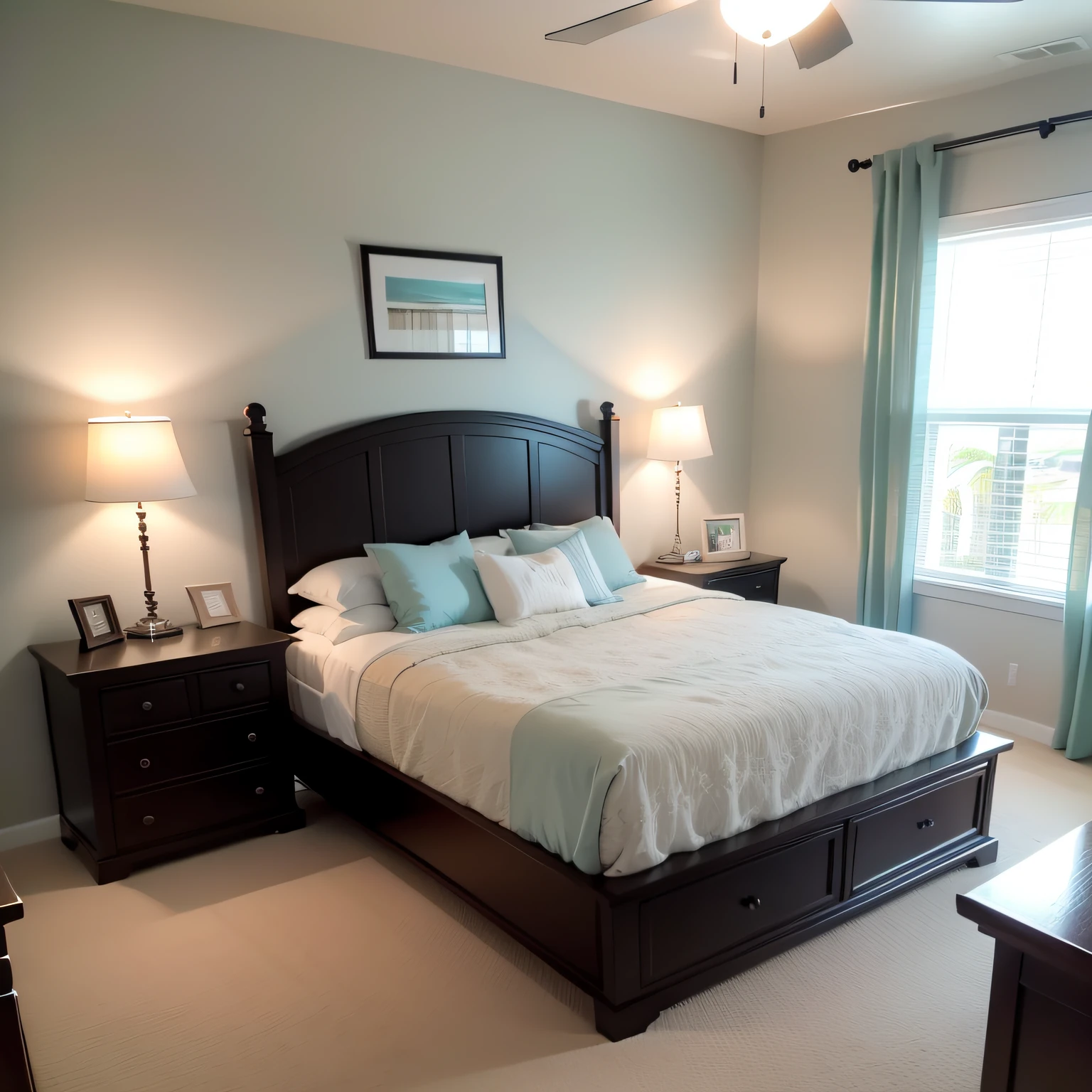 coastal master bedroom with Headboard & Nightstands