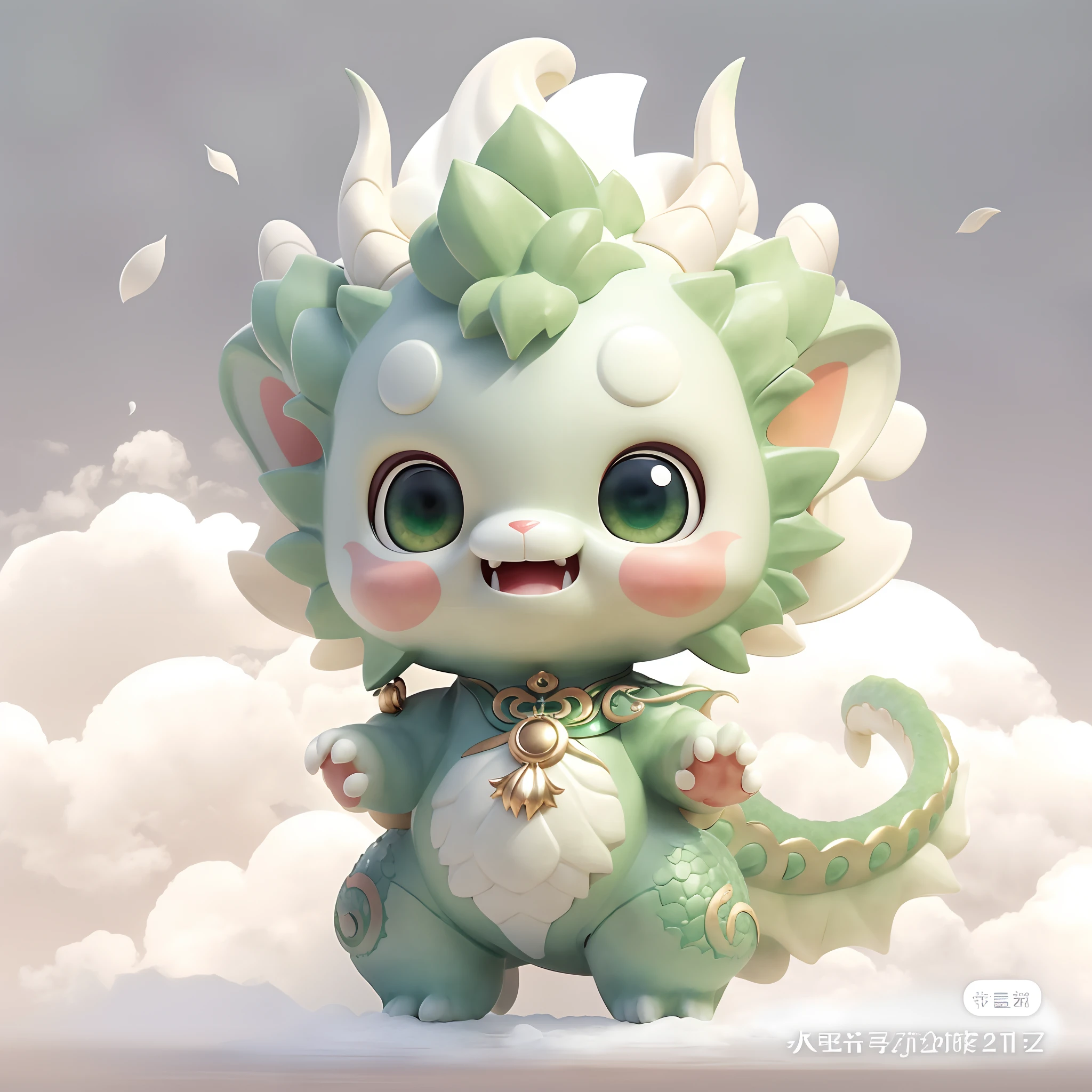 There is a green dragon with a golden bell on its head, Cute detailed digital art, lovely digital painting, cute little dragon, author：tooth wu, style of wlop, adorable digital art, [ trending on CGSociety ]!!, by Russell Dongjun Lu, Phlegm sputum, phlegm! pastel colour, 🌺 CGSesociety, by Yang J, Trends in CG society