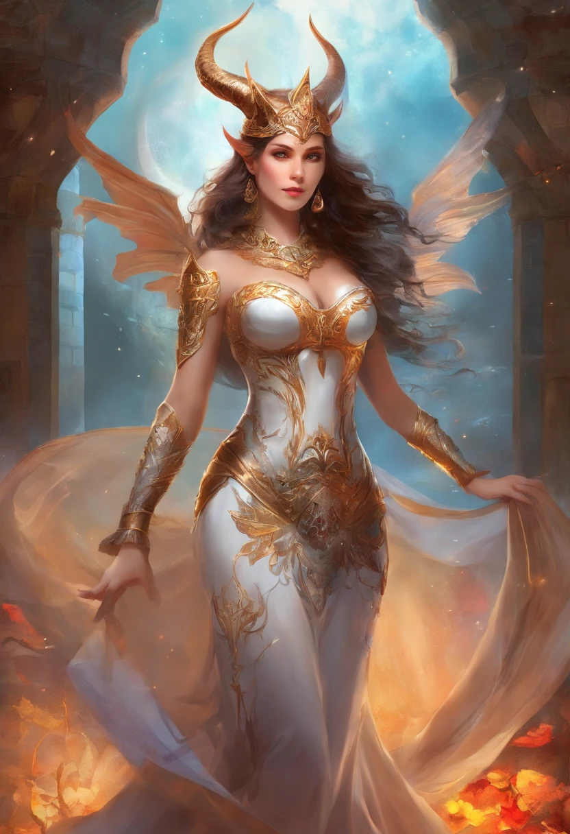 top-quality、Beautiful Russian woman、{{{The whole body is shown}}}、Female Devil King、Female Devil、Red Eyes、demon armor、Devil's Bikini Armor、Fantasia、horns grow on the head、Dark Castle、grand background
