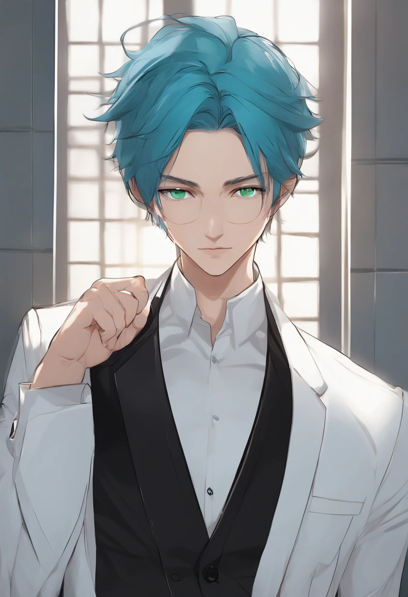 absurdres, highres, ultra detailed, HDR, master piece, best quality, Kuya, light-purple hair, heterochromia, right eye is yellow, left eye is blue, Nu Carnival, solo, sexy man, handsome, horny, lewd, black police officer clothes, unbuttoned shirt, black hat, fantasy, police station, window, petals, flowers, room, red curtains